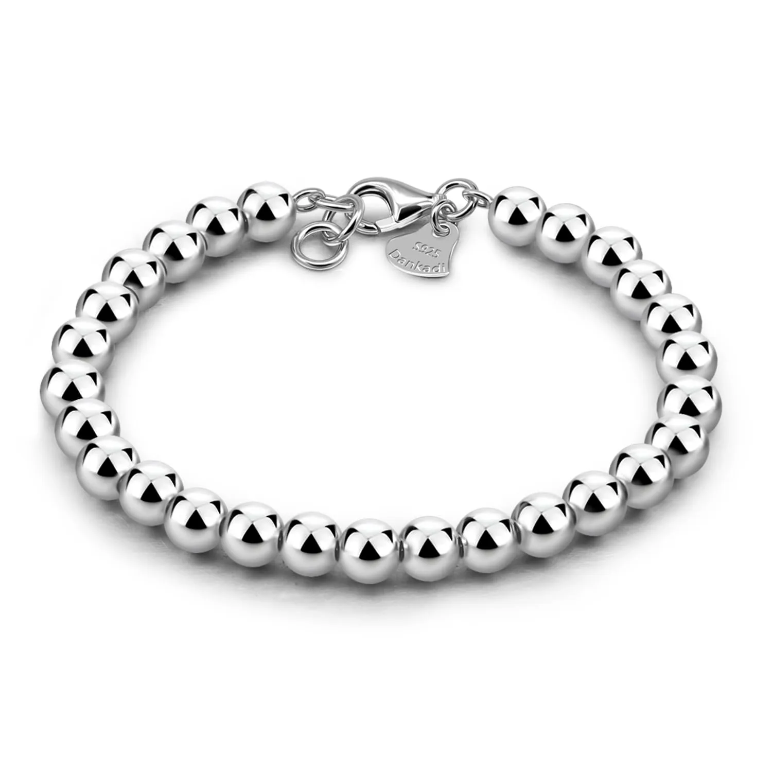 Dankadi Bracciale di Perle per Donna in Argento 925 Larghezza 4MM 6MM Senza e Con Ciondolo a Cuore, Lunghezza 13-21CM Doré Oro Rosa Regalo Festa della Mamma Uomo, 18CM, Argento - immagine 1