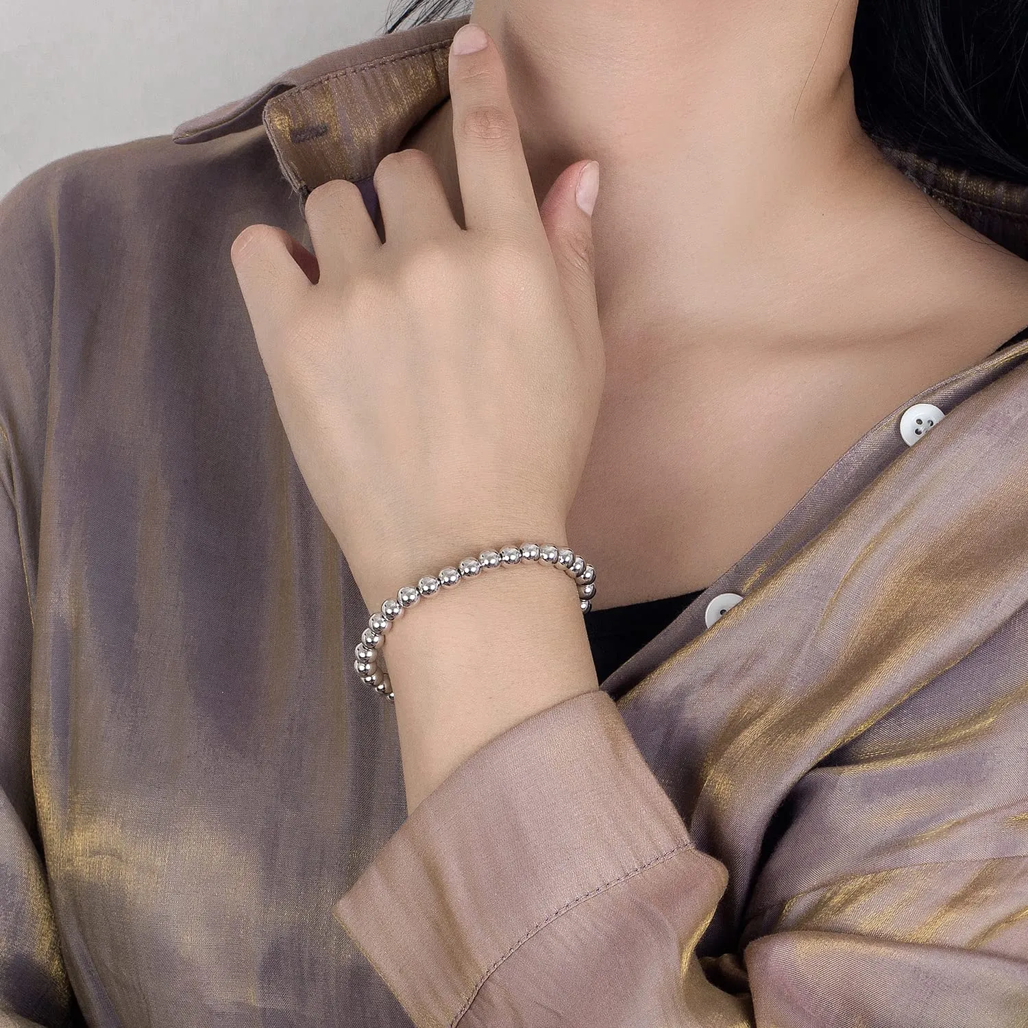 Dankadi Bracciale di Perle per Donna in Argento 925 Larghezza 4MM 6MM Senza e Con Ciondolo a Cuore, Lunghezza 13-21CM Doré Oro Rosa Regalo Festa della Mamma Uomo, 18CM, Argento - immagine 4