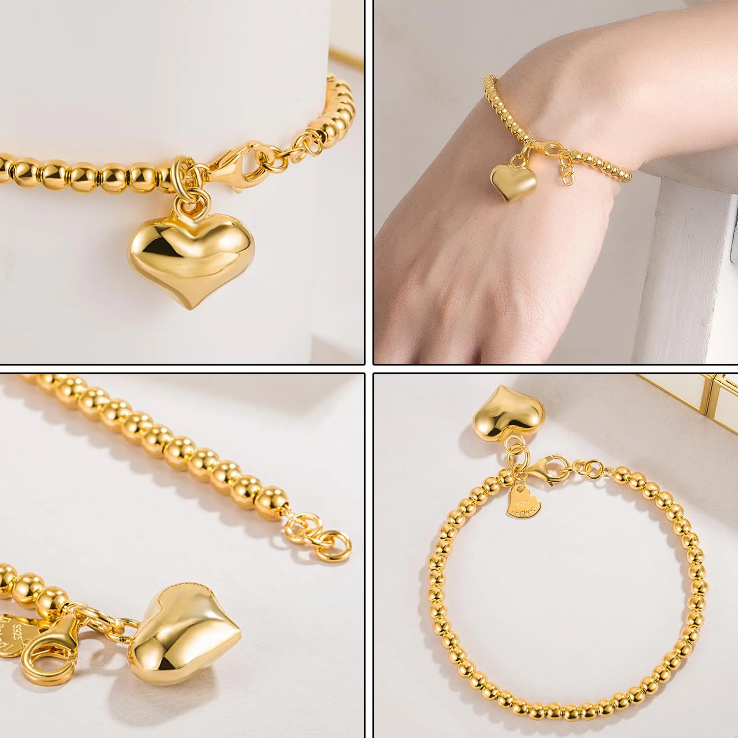 Dankadi Bracciale di Perle per Donna in Argento 925 Larghezza 4MM 6MM Senza e Con Ciondolo a Cuore, Lunghezza 13-21CM Doré Oro Rosa Regalo Festa della Mamma Uomo, 15CM, Argento - immagine 8