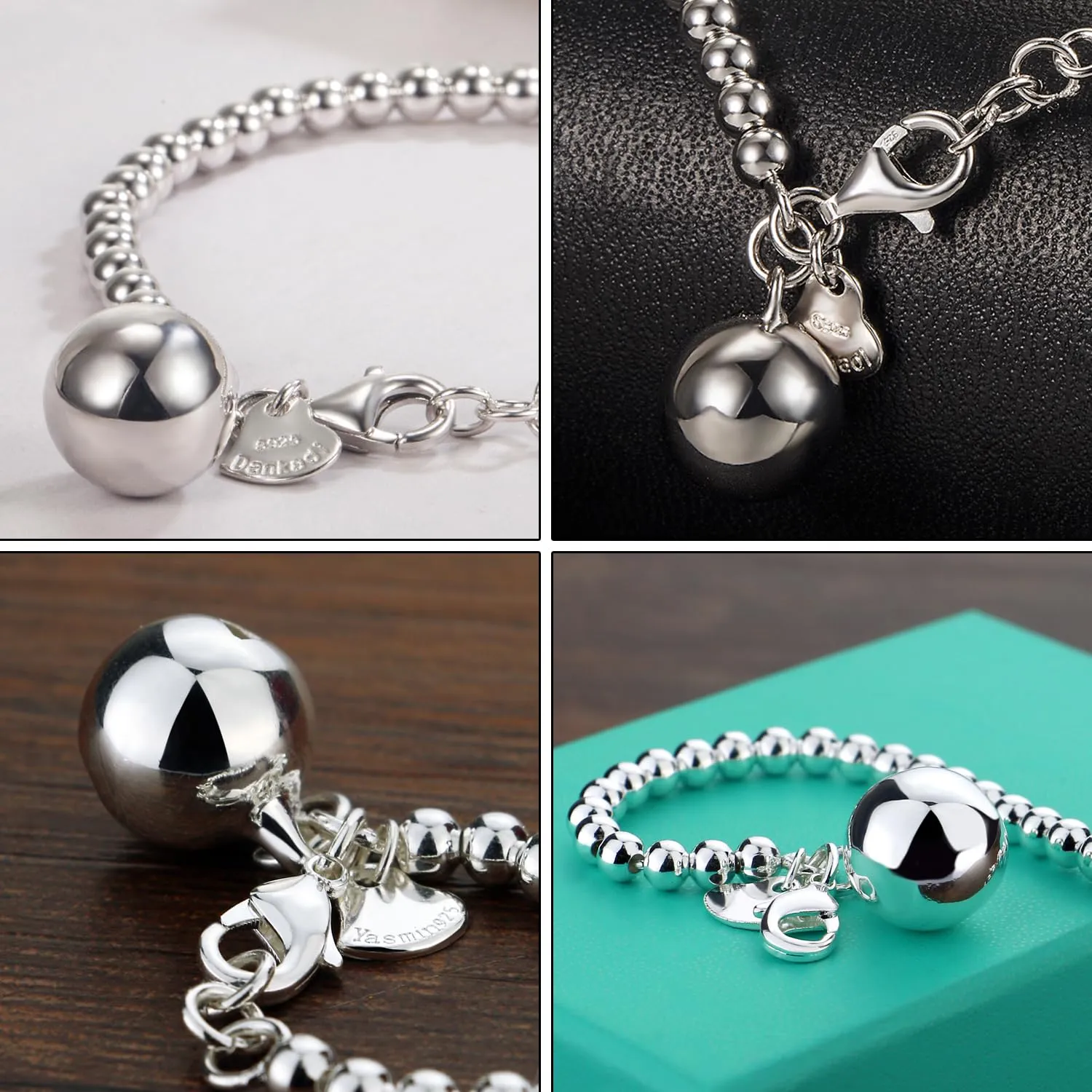 Dankadi Bracciale di Perle per Donna in Argento 925 Larghezza 4MM 6MM Senza e Con Ciondolo a Cuore, Lunghezza 13-21CM Doré Oro Rosa Regalo Festa della Mamma Uomo, 19CM, Argento - immagine 9