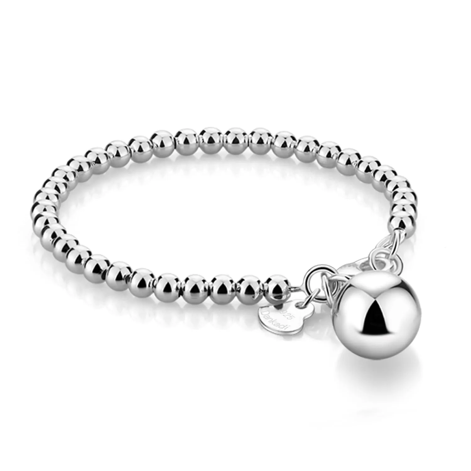 Dankadi Bracciale di Perle per Donna in Argento 925, Larghezza 4MM e 6MM, Con e Senza Ciondolo a Cuore, Lunghezza 13-21CM, Doré Oro Rosa, Regalo Festa Mamma, Figlia, Uomo, 15CM, Argento - immagine 1