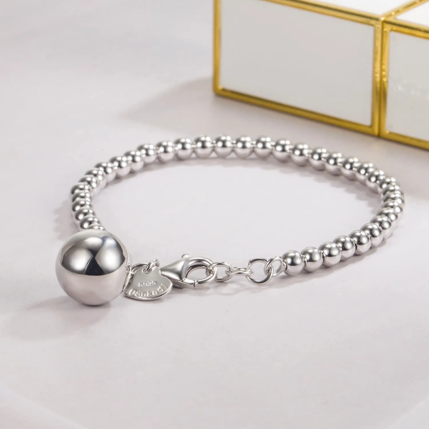 Dankadi Bracciale di Perle per Donna in Argento 925, Larghezza 4MM e 6MM, Con e Senza Ciondolo a Cuore, Lunghezza 13-21CM, Doré Oro Rosa, Regalo Festa Mamma, Figlia, Uomo, 15CM, Argento - immagine 5