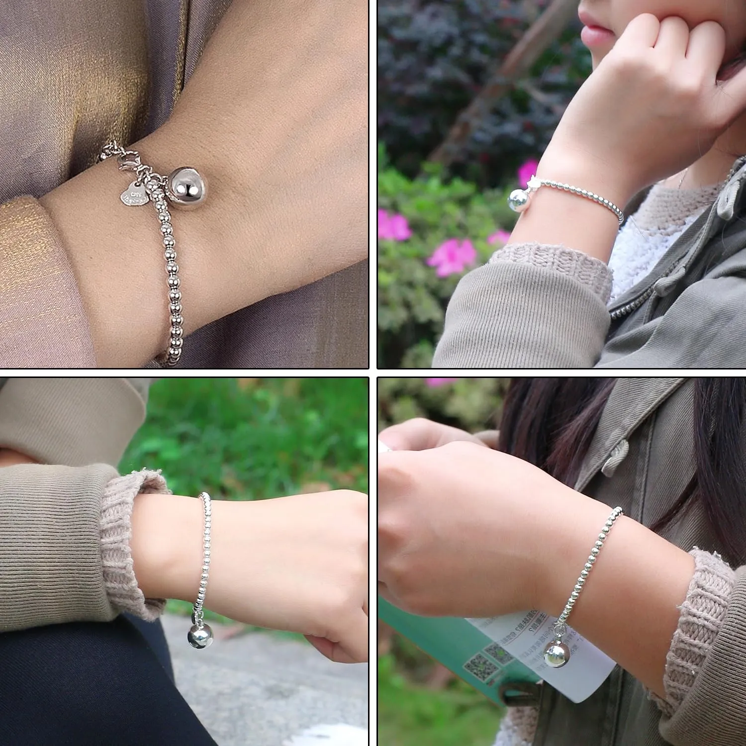 Dankadi Bracciale di Perle per Donna in Argento 925 Larghezza 4MM 6MM Senza e Con Ciondolo a Cuore, Lunghezza 13-21CM Doré Oro Rosa Regalo Festa della Mamma Uomo, 20CM, Argento - immagine 8