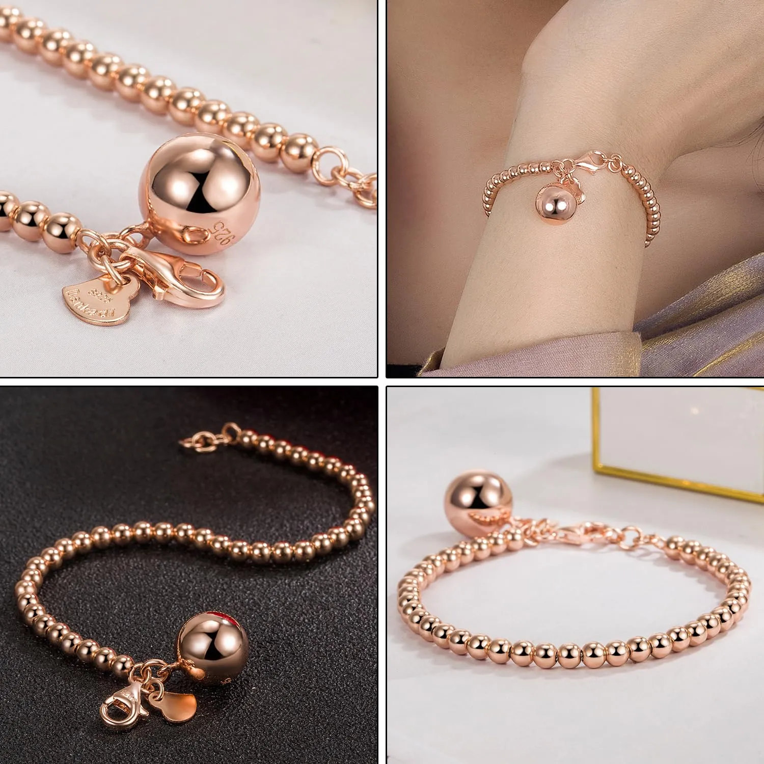 Dankadi Bracciale di Perle per Donna in Argento 925 Larghezza 4MM 6MM Senza e Con Ciondolo a Cuore, Lunghezza 13-21CM Doré Oro Rosa Regalo Festa della Mamma Uomo, 15CM, Argento - immagine 9