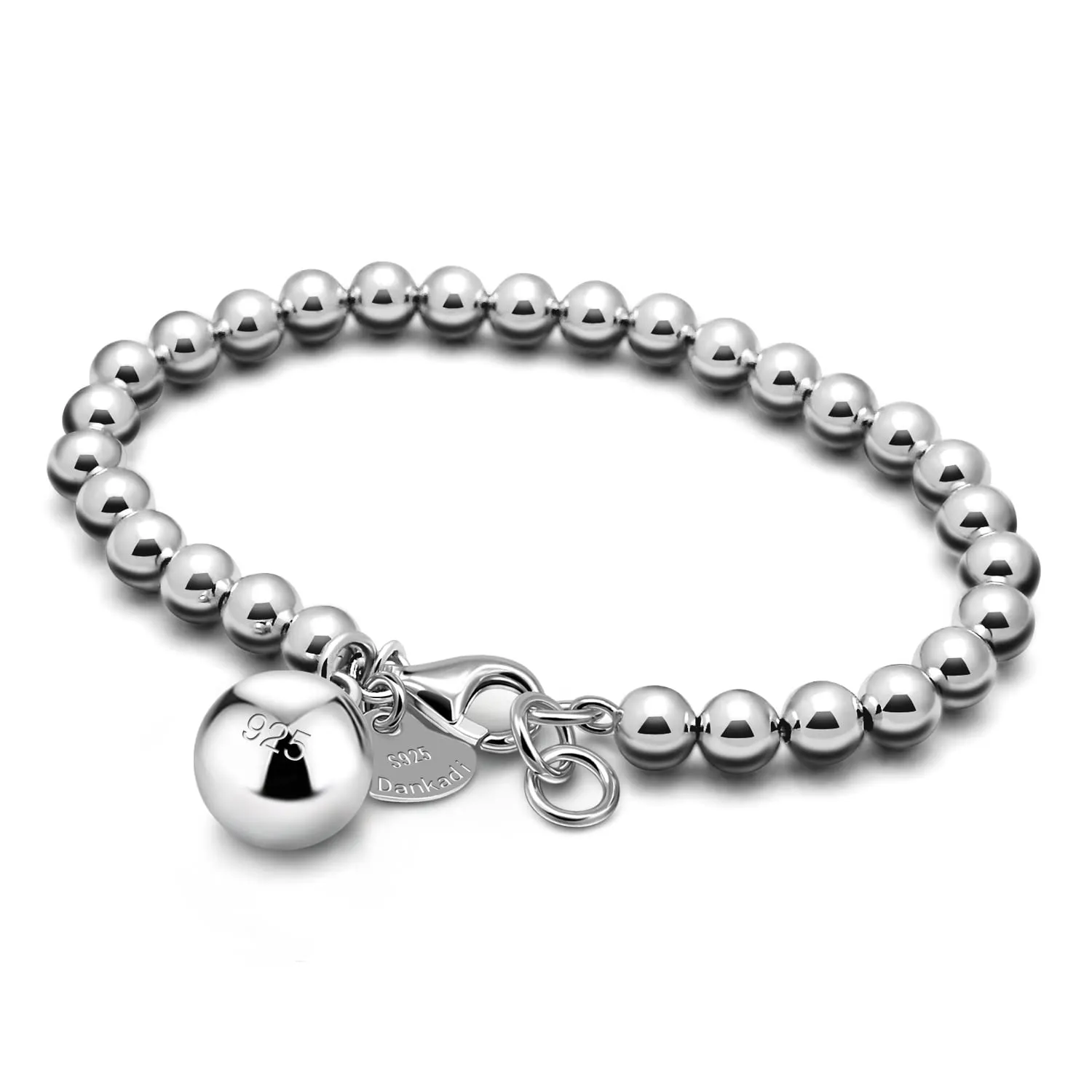 Dankadi Bracciale di Perle per Donna in Argento 925 Larghezza 4MM 6MM Senza e Con Ciondolo a Cuore, Lungo 13-21CM Doré Oro Rosa Regalo Festa della Mamma Uomo, 17CM, Argento - immagine 1