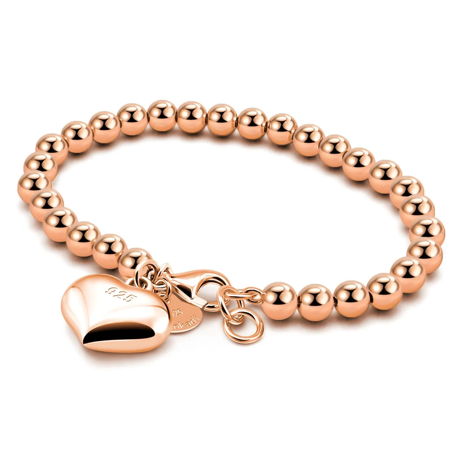 Dankadi Bracciale di Perle per Donna in Argento 925 Larghezza 4MM 6MM Senza e Con Ciondolo a Cuore, Lungo 13-21CM Doré Oro Rosa Regalo Festa della Mamma Uomo, 16CM, Argento - immagine 1