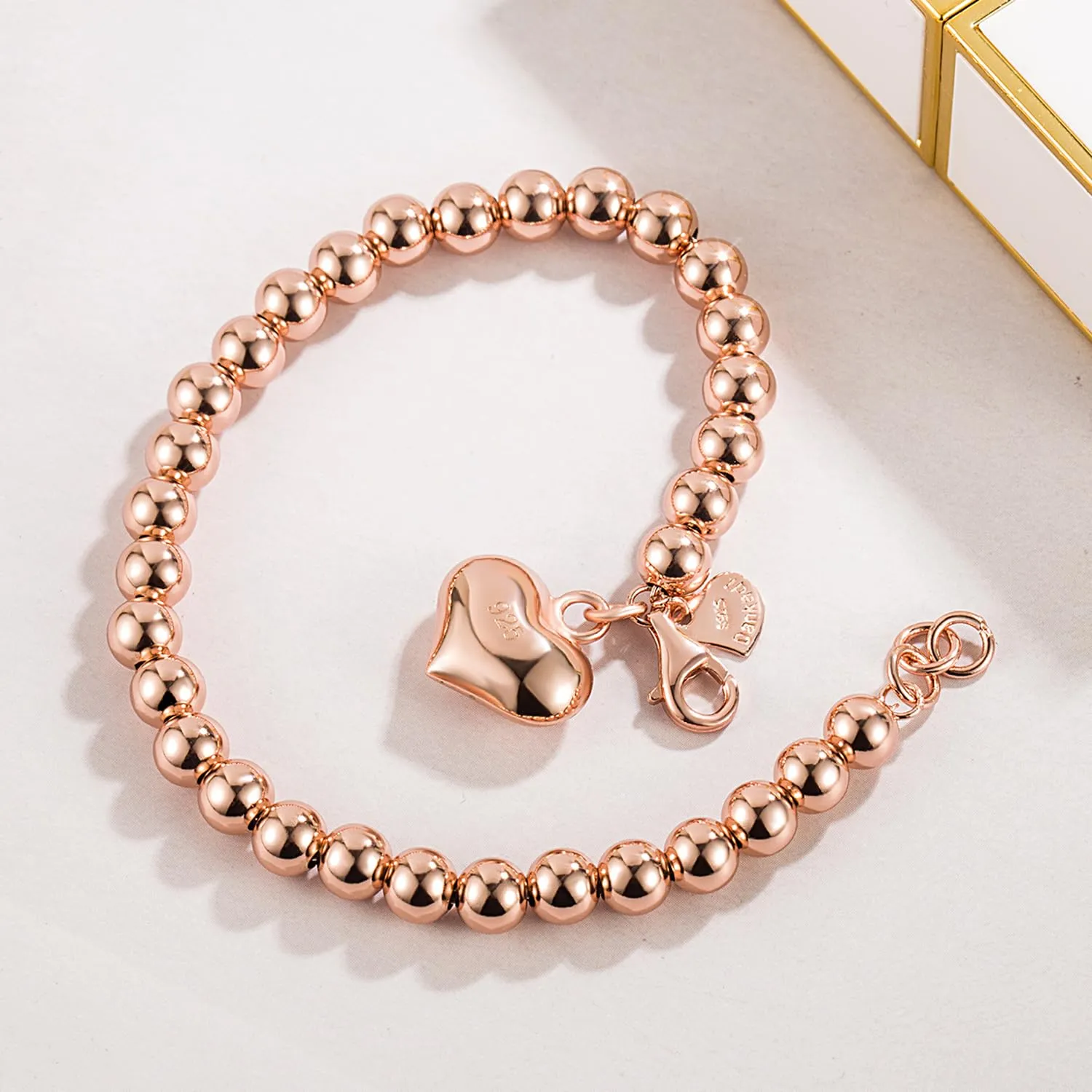 Dankadi Bracciale di Perle per Donna in Argento 925 Larghezza 4MM 6MM Senza e Con Ciondolo a Cuore, Lungo 13-21CM Doré Oro Rosa Regalo Festa della Mamma Uomo, 16CM, Argento - immagine 4