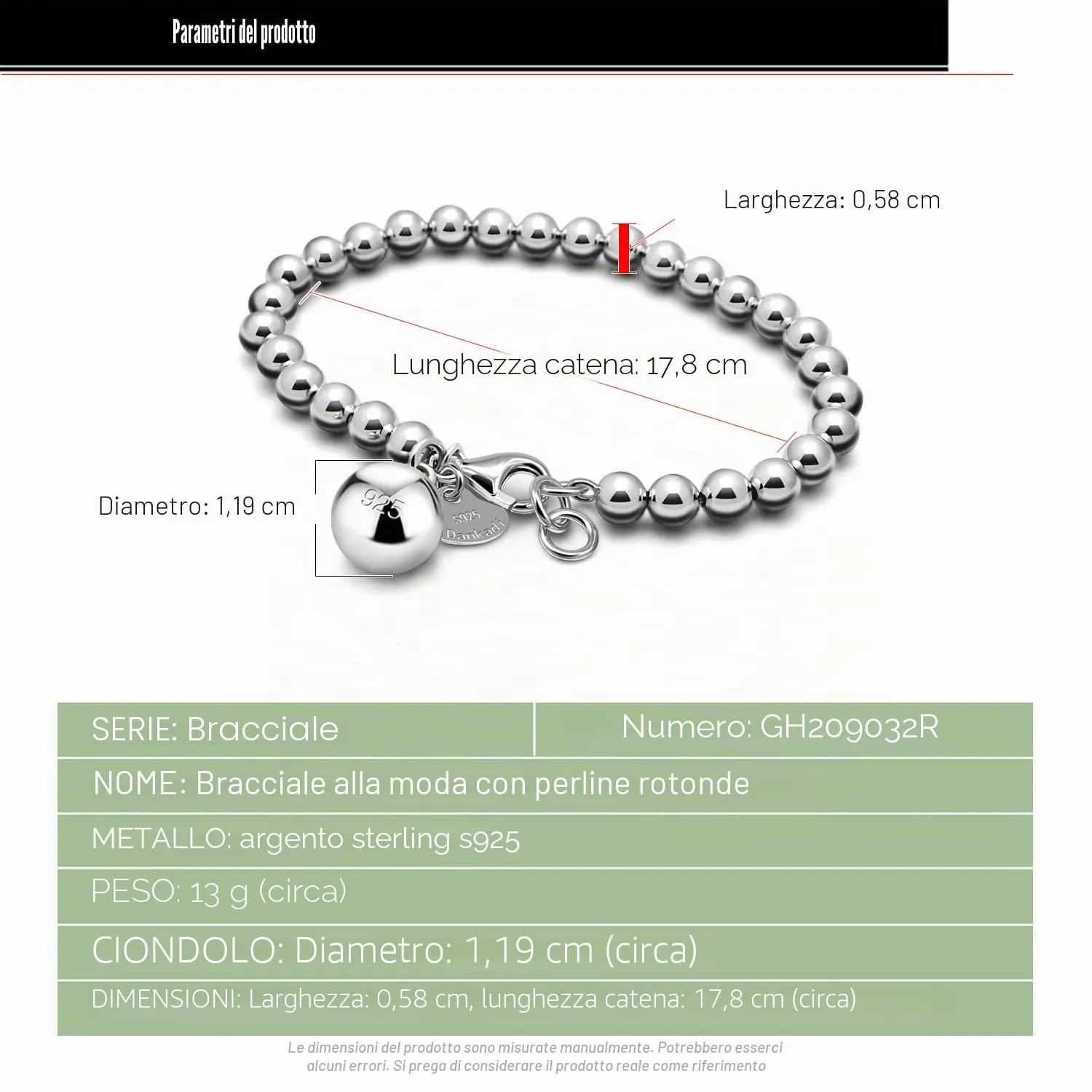 Dankadi Bracciale di Perle per Donna in Argento 925 Larghezza 4MM 6MM Senza e Con Ciondolo a Cuore, Lunghezza 13-21CM Doré Oro Rosa Regalo Festa della Mamma Uomo, 15CM, Argento - immagine 2