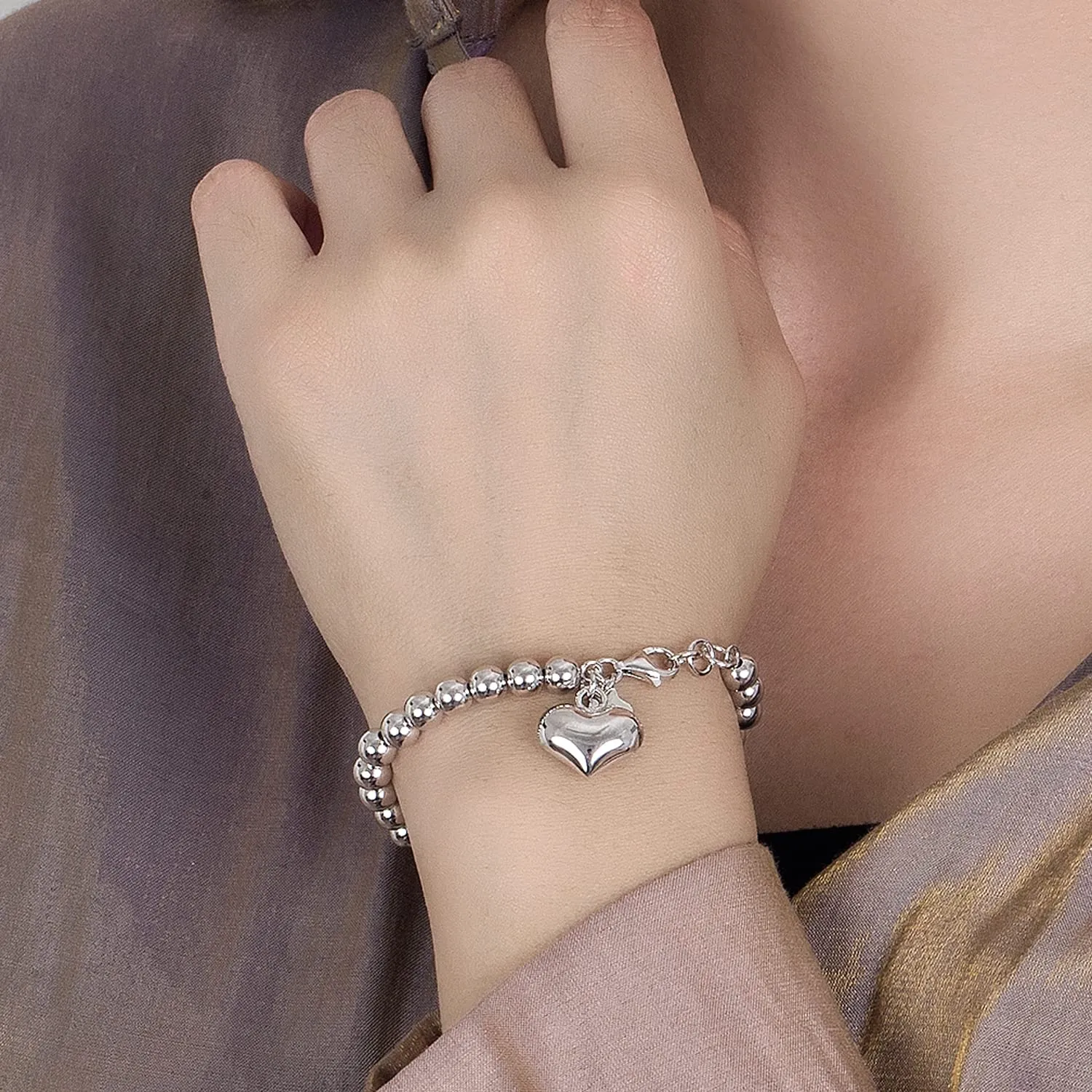 Dankadi Bracciale di Perle per Donna in Argento 925 Larghezza 4MM 6MM Senza e Con Ciondolo a Cuore, Lunghezza 13-21CM Doré Oro Rosa Regalo Festa della Mamma Uomo, 21CM, Argento - immagine 3