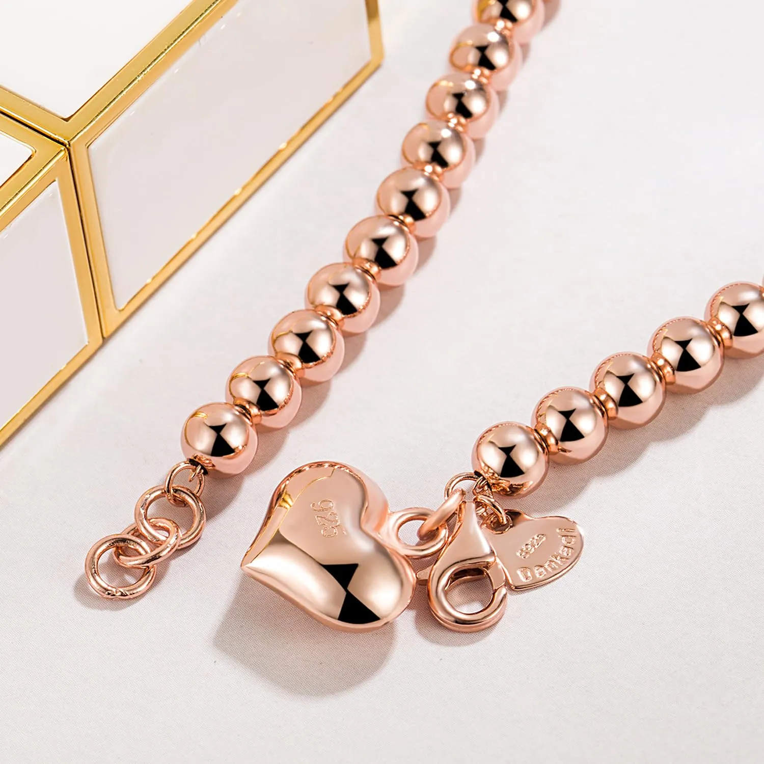 Dankadi Bracciale di Perle per Donna in Argento 925 Larghezza 4MM 6MM Senza e Con Ciondolo a Cuore, Lunghezza 13-21CM Doré Oro Rosa Regalo Festa della Mamma Uomo, 21CM, Argento - immagine 5