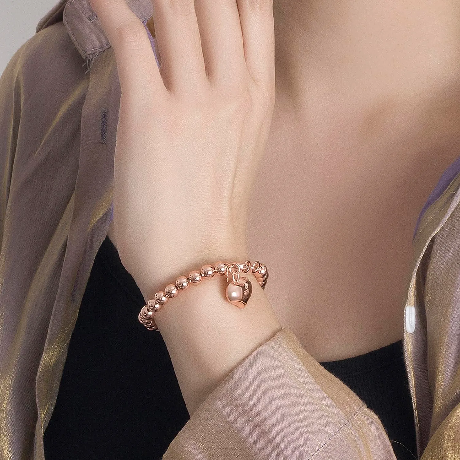 Dankadi Bracciale di Perle per Donna in Argento 925 Larghezza 4MM 6MM Senza e Con Ciondolo a Cuore, Lunghezza 13-21CM Doré Oro Rosa Regalo Festa della Mamma Uomo, 18CM, Argento - immagine 3