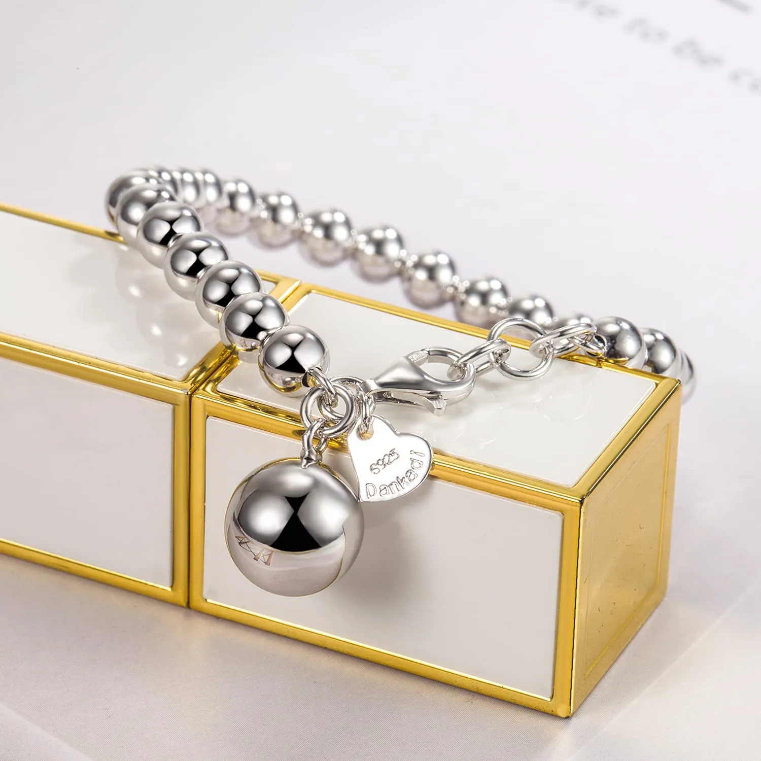 Dankadi Bracciale di Perle per Donna in Argento 925 Larghezza 4MM 6MM Senza e Con Ciondolo a Cuore, Lunghezza 13-21CM Doré Oro Rosa Regalo Festa della Mamma Uomo, 18CM, Argento - immagine 5