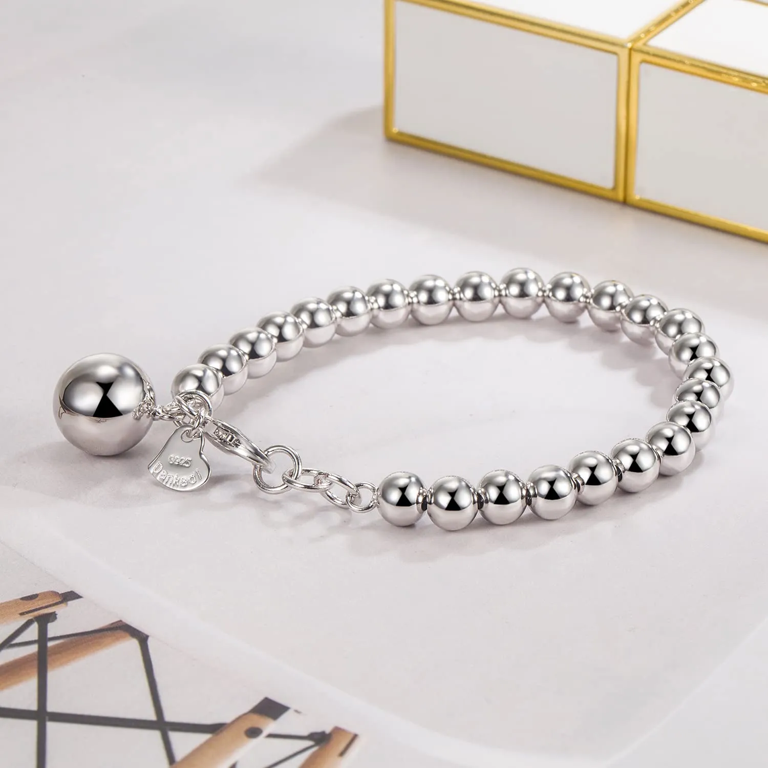 Dankadi Bracciale di Perle per Donna in Argento 925 Larghezza 4MM 6MM Senza e Con Ciondolo a Cuore, Lunghezza 13-21CM Doré Oro Rosa Regalo Festa della Mamma Uomo, 19CM, Argento - immagine 4