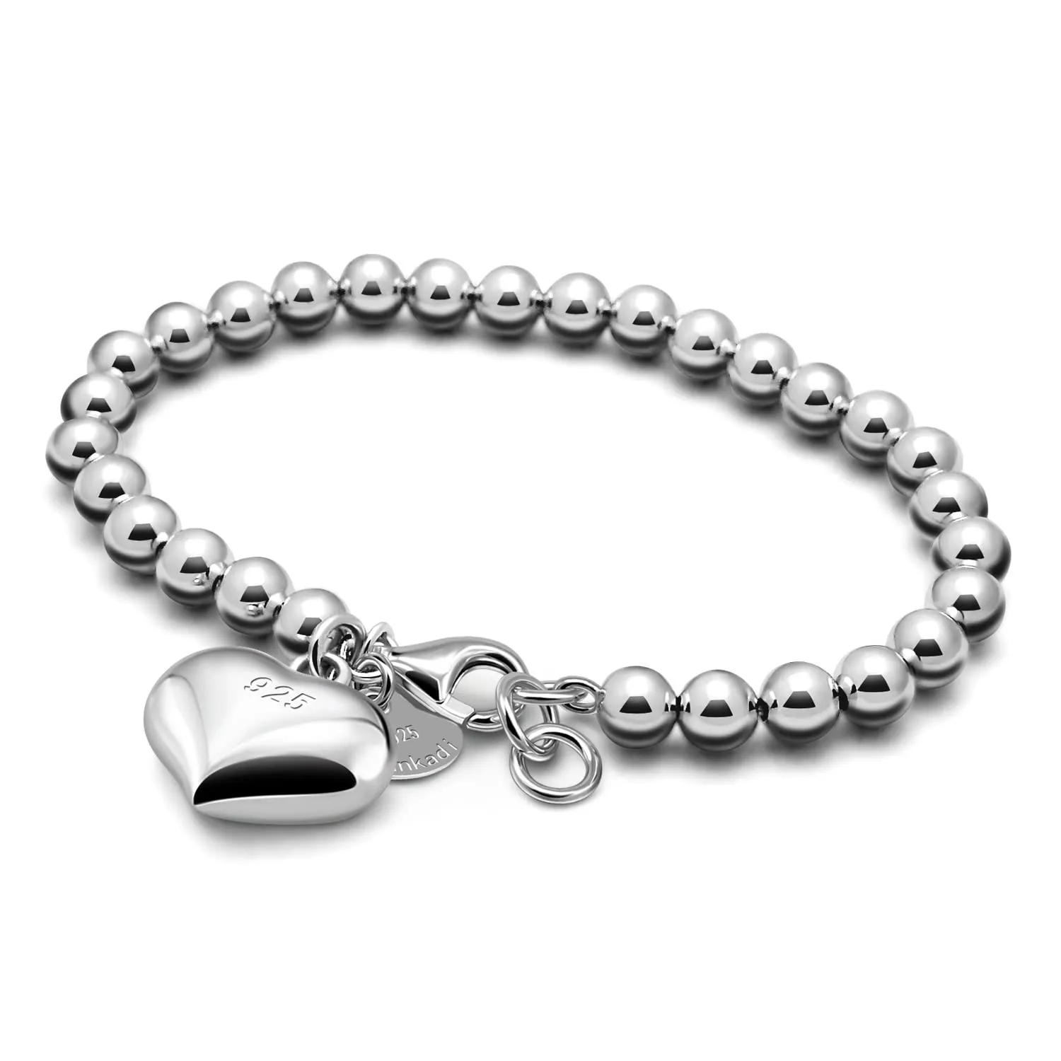 Dankadi Bracciale di Perle per Donna in Argento 925 Larghezza 4MM 6MM Senza e Con Ciondolo a Cuore, Lunghezza 13-21CM Doré Oro Rosa Regalo Festa della Mamma Uomo, 18CM, Argento - immagine 1