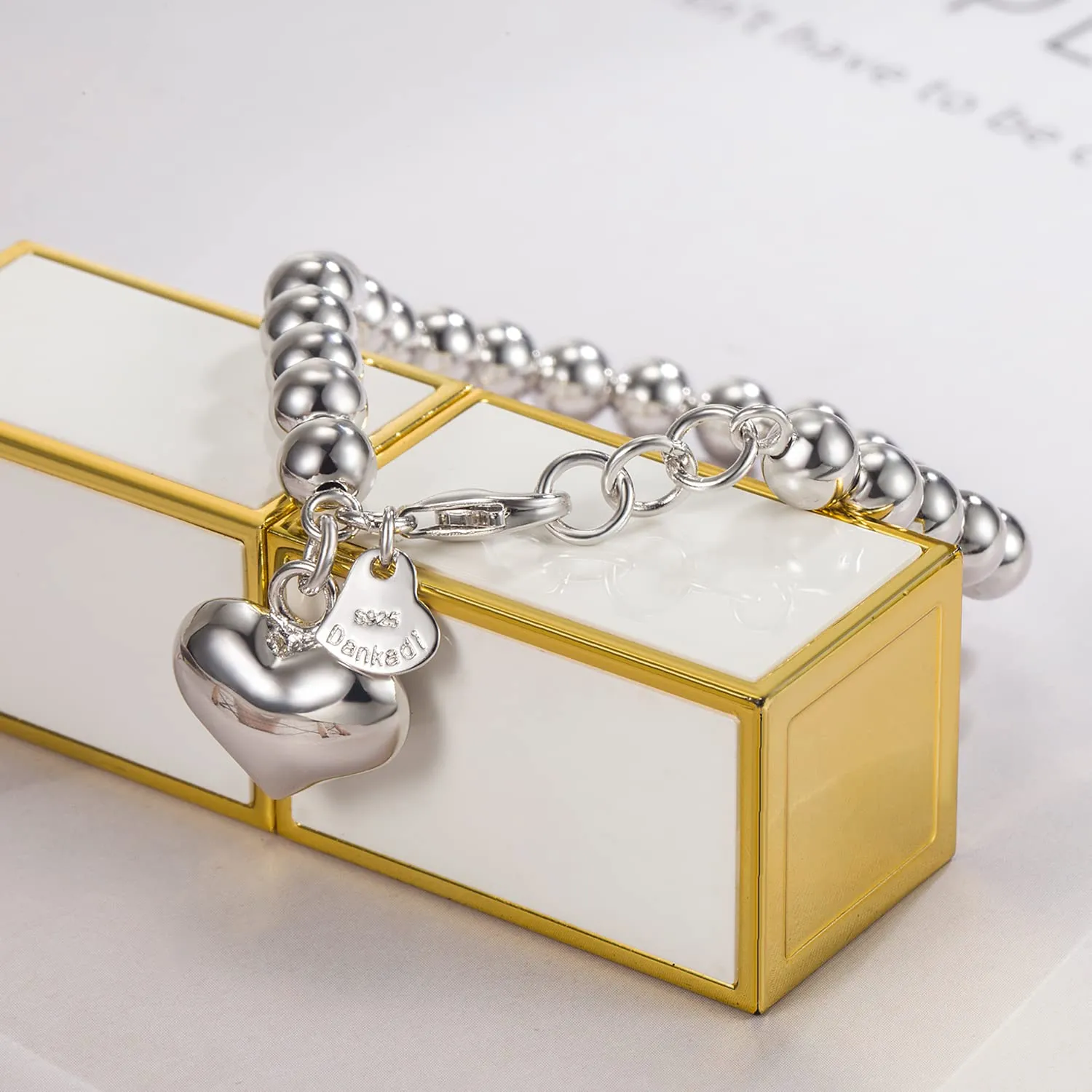 Dankadi Bracciale di Perle per Donna in Argento 925 Larghezza 4MM 6MM Senza e Con Ciondolo a Cuore, Lunghezza 13-21CM Doré Oro Rosa Regalo Festa della Mamma Uomo, 18CM, Argento - immagine 5