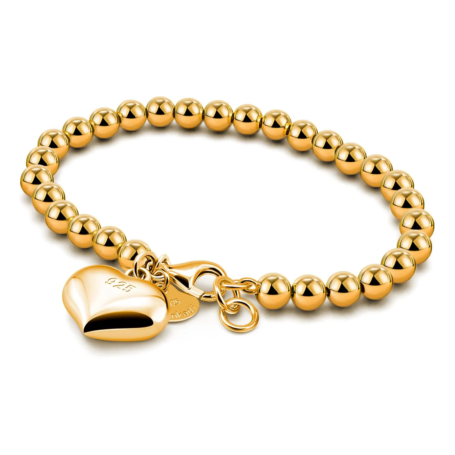 Dankadi Bracciale di Perle per Donna in Argento 925 Larghezza 4MM 6MM Senza e Con Ciondolo a Cuore, Lunghezza 13-21CM Doré Oro Rosa Regalo Festa della Mamma Uomo, 20CM, Argento - immagine 1