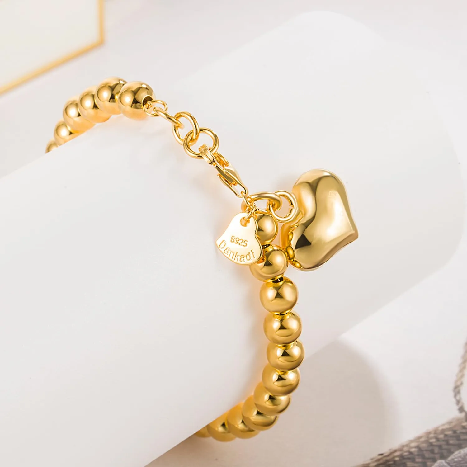 Dankadi Bracciale di Perle per Donna in Argento 925 Larghezza 4MM 6MM Senza e Con Ciondolo a Cuore, Lunghezza 13-21CM Doré Oro Rosa Regalo Festa della Mamma Uomo, 20CM, Argento - immagine 5