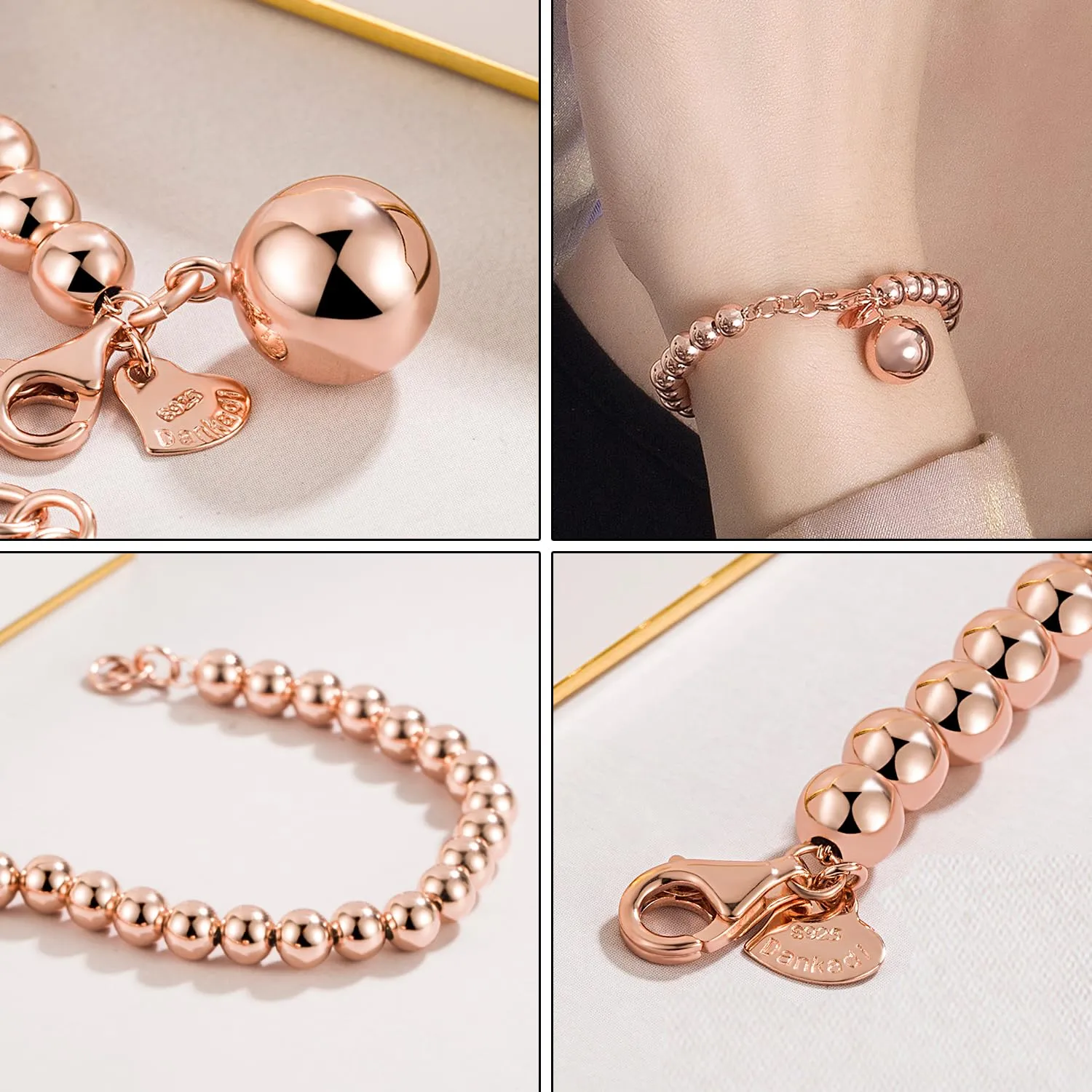 Dankadi Bracciale di Perle per Donna in Argento 925 Larghezza 4MM 6MM Senza e Con Ciondolo a Cuore, Lungo 13-21CM Doré Oro Rosa Regalo Festa della Mamma Uomo, 19CM, Argento - immagine 9