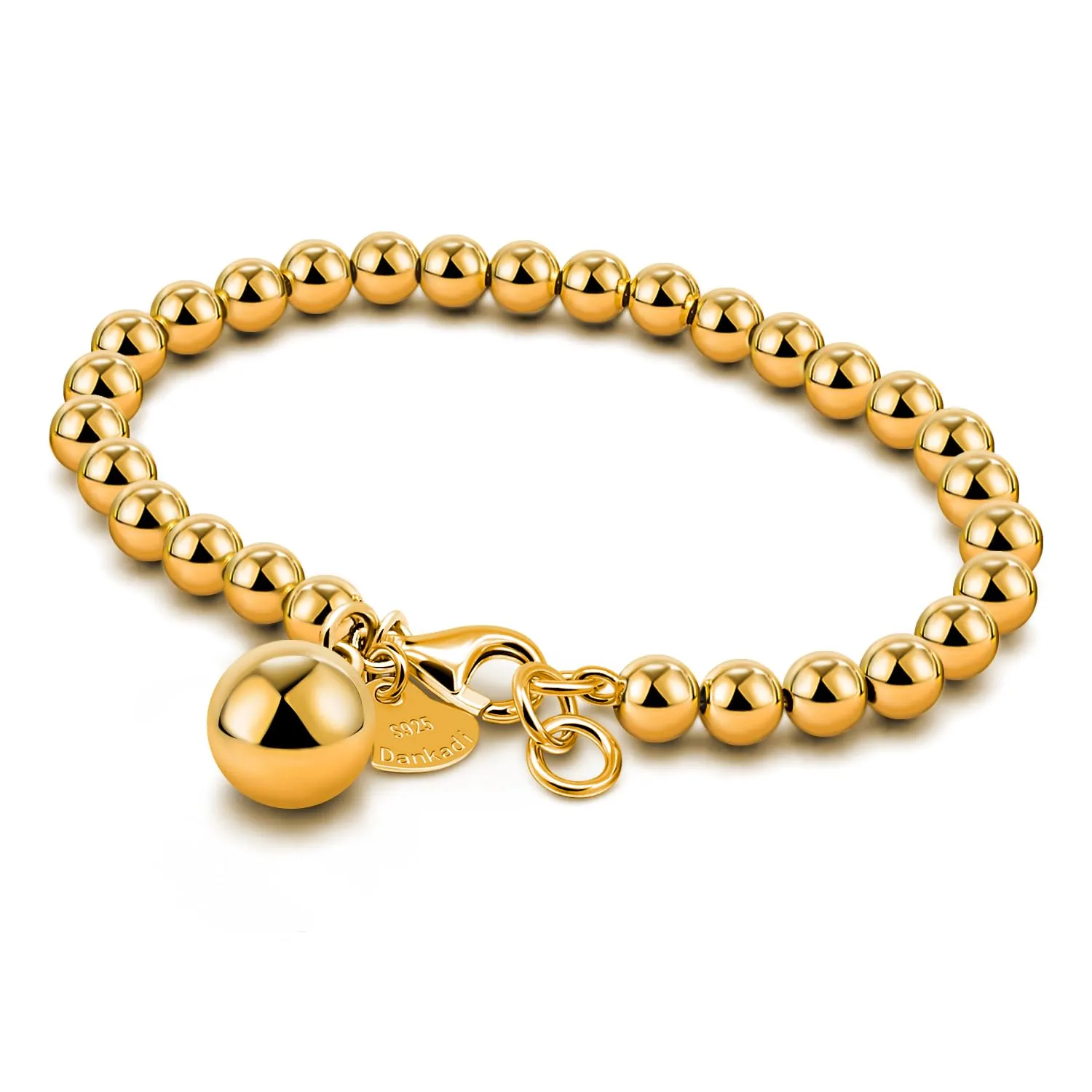 Dankadi Bracciale di Perle per Donna in Argento 925 Largo 4MM 6MM Senza e Con Ciondolo Cuore, Lungo 13-21CM Dorato Oro Rosa Regalo Festa Mamma Figlia Uomo, 17CM, Argento - immagine 1