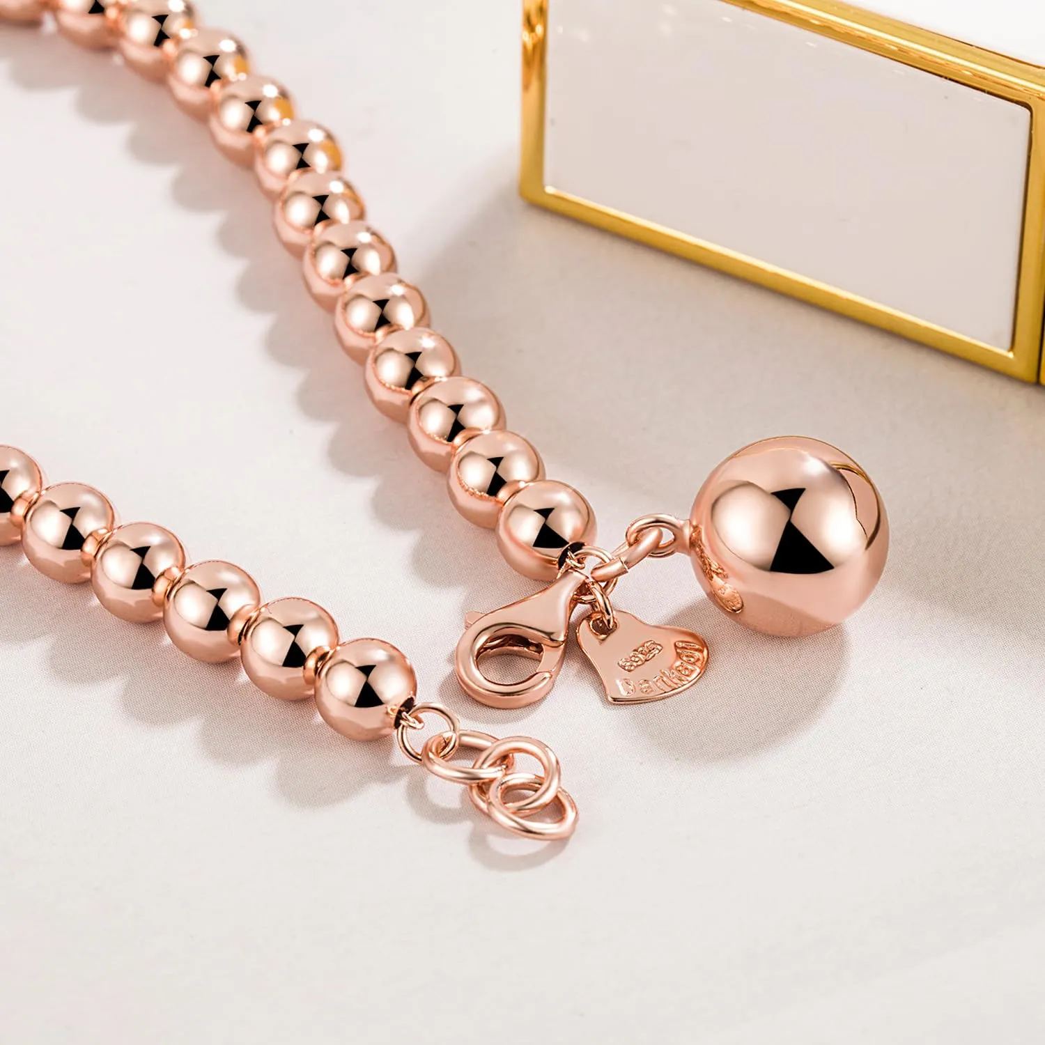 Dankadi Bracciale di Perle per Donna in Argento 925 Larghezza 4MM 6MM Senza e Con Ciondolo a Cuore, Lunghezza 13-21CM Doré Oro Rosa Regalo Festa della Mamma Uomo, 17CM, Argento - immagine 4