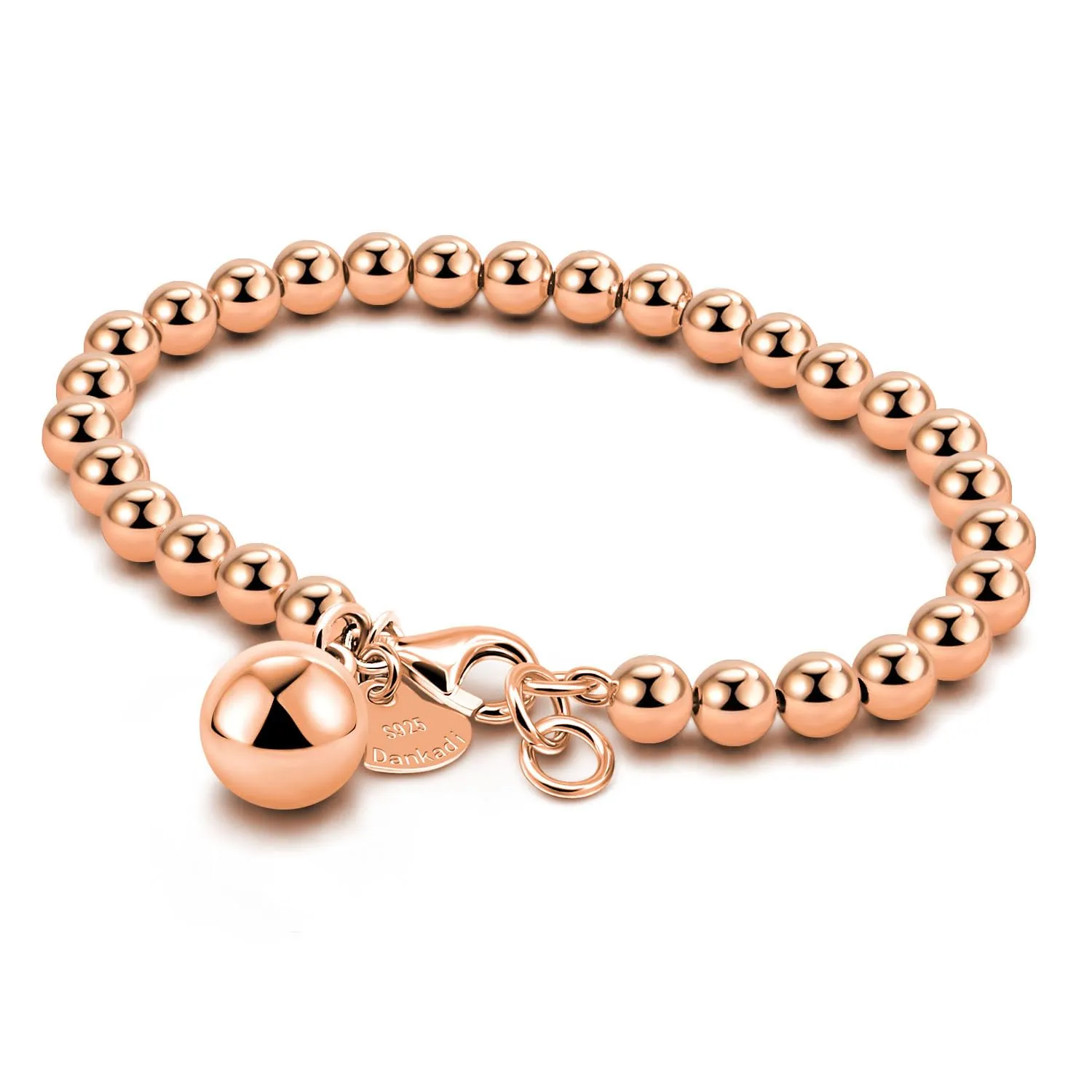 Dankadi Bracciale di Perle per Donna in Argento 925 Larghezza 4MM 6MM Senza e Con Ciondolo a Cuore, Lungo 13-21CM Doré Oro Rosa Regalo Festa della Mamma Uomo, 15CM, Argento - immagine 1