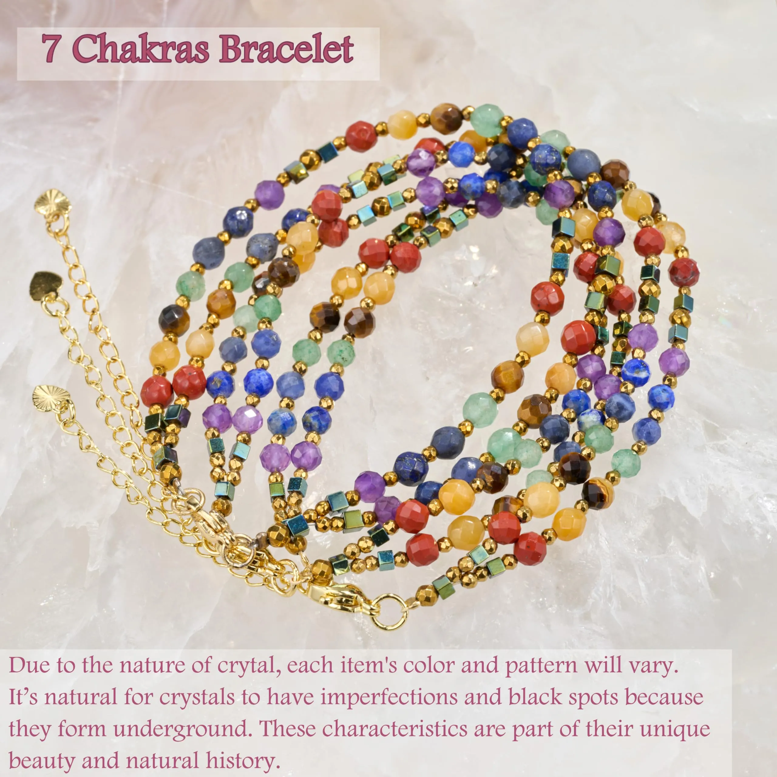 Farfume Bracciale Donna Chakra 4 mm Perline Bracciali, Cristalli Pietre Naturali Gioielli Regalo per le Donne (Chakra) - immagine 7