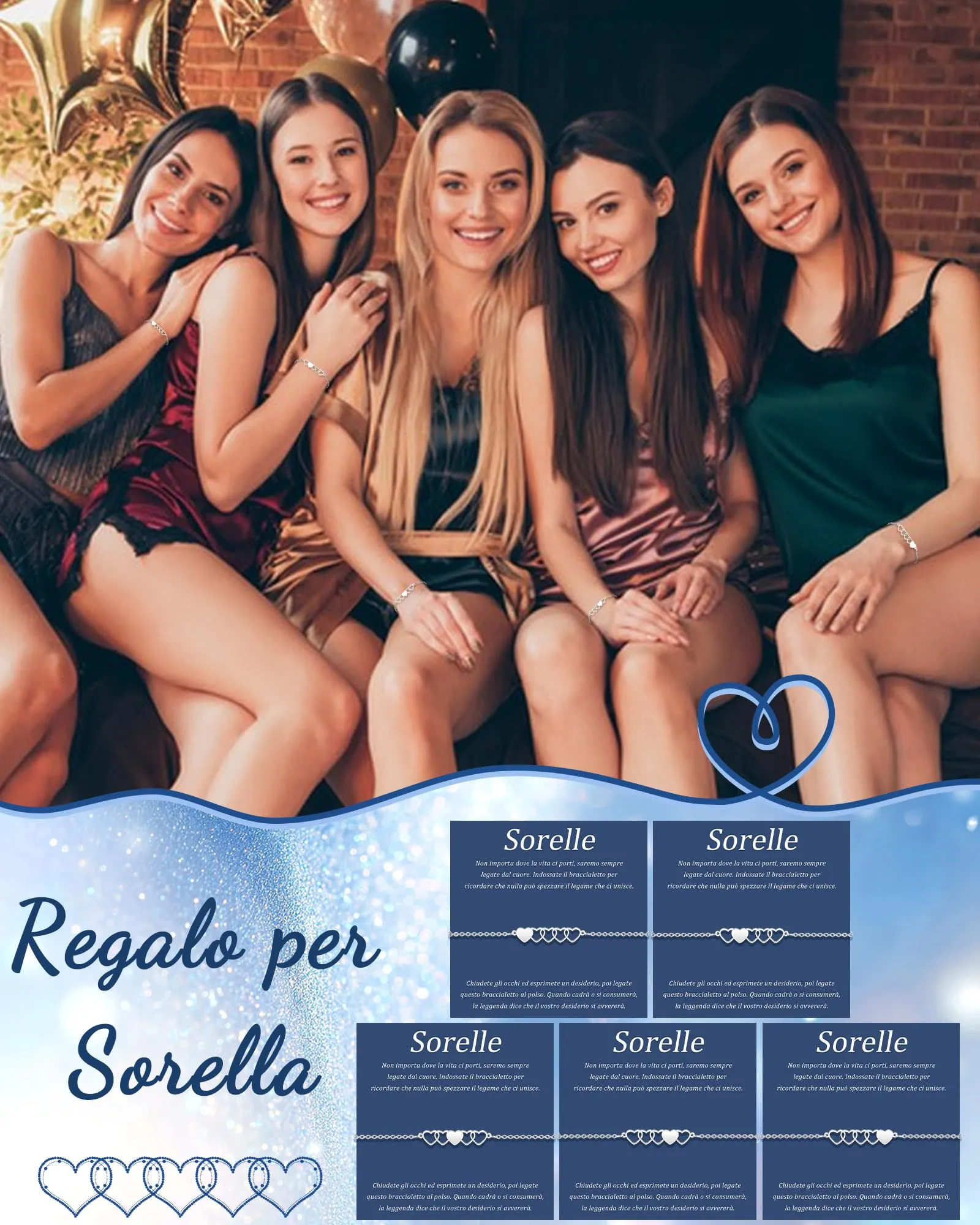 SUNSH 5 Pezzi Bracciali Sorelle Bracciale Per Ragazze Bracciali Abbinati Bracciale A Cuore In Acciaio Inox Braccialetto Della Ragazza Miglior Regalo Delle Sorelle Regalo Di Compleanno Natale - immagine 2