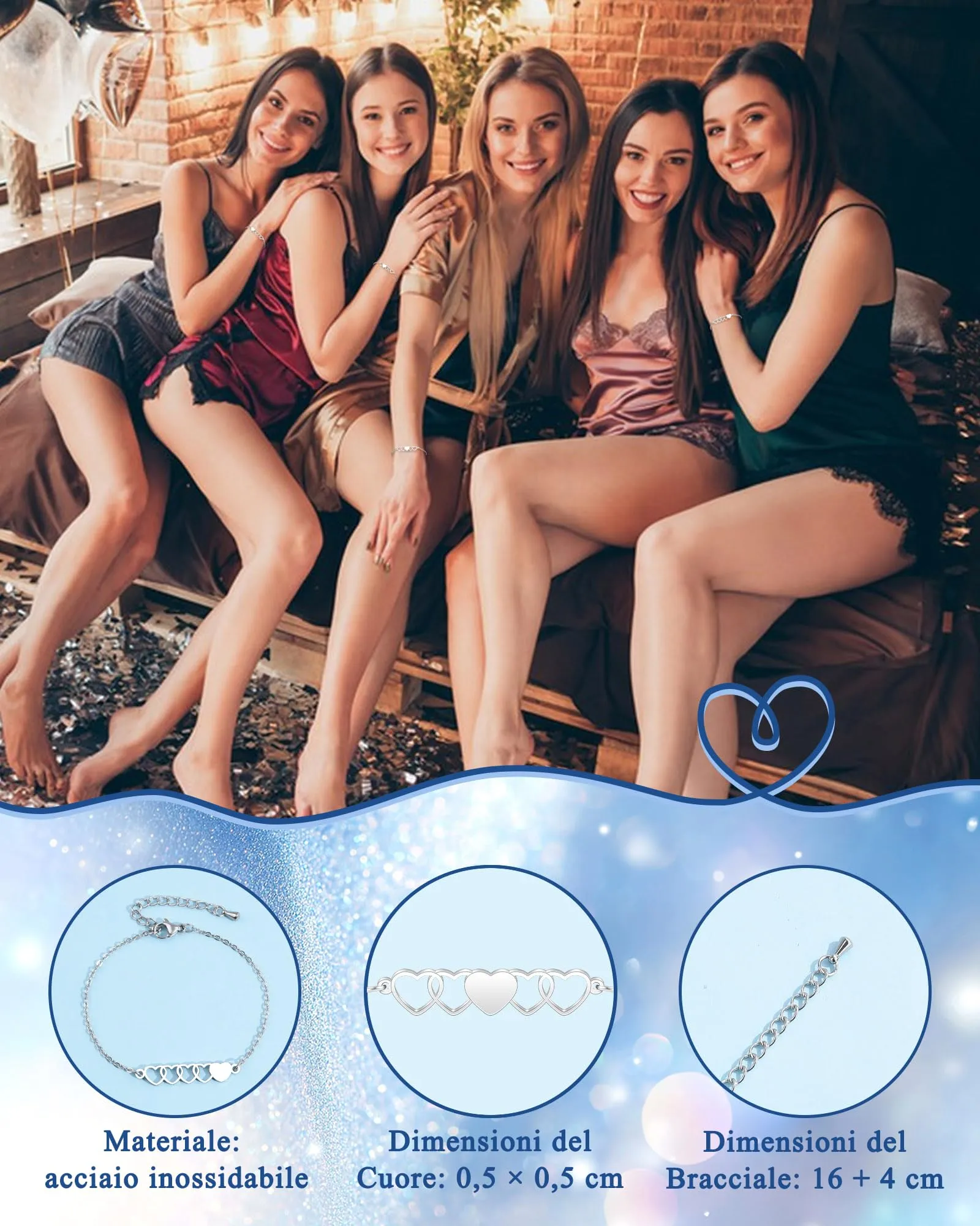 SUNSH 5 Pezzi Bracciali Sorelle Bracciale Per Ragazze Bracciali Abbinati Bracciale A Cuore In Acciaio Inox Braccialetto Della Ragazza Miglior Regalo Delle Sorelle Regalo Di Compleanno Natale - immagine 4