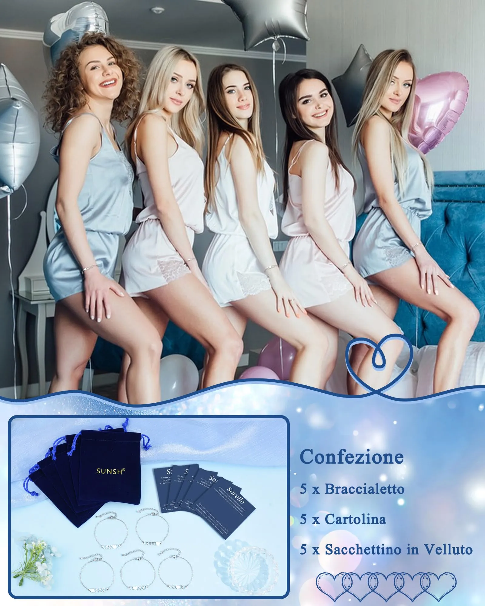 SUNSH 5 Pezzi Bracciali Sorelle Bracciale Per Ragazze Bracciali Abbinati Bracciale A Cuore In Acciaio Inox Braccialetto Della Ragazza Miglior Regalo Delle Sorelle Regalo Di Compleanno Natale - immagine 5