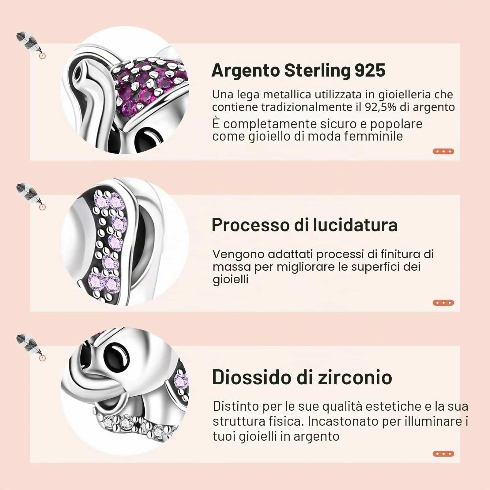Annmors Ciondolo Argento Sterling 925 Charm Bead Compatibile Bracciale e Collane Europei Animal Elephant Perline zirconi 5A Natale,San Valentino,festa della mamma,ciondoli regalo per donne e ragazze - immagine 3