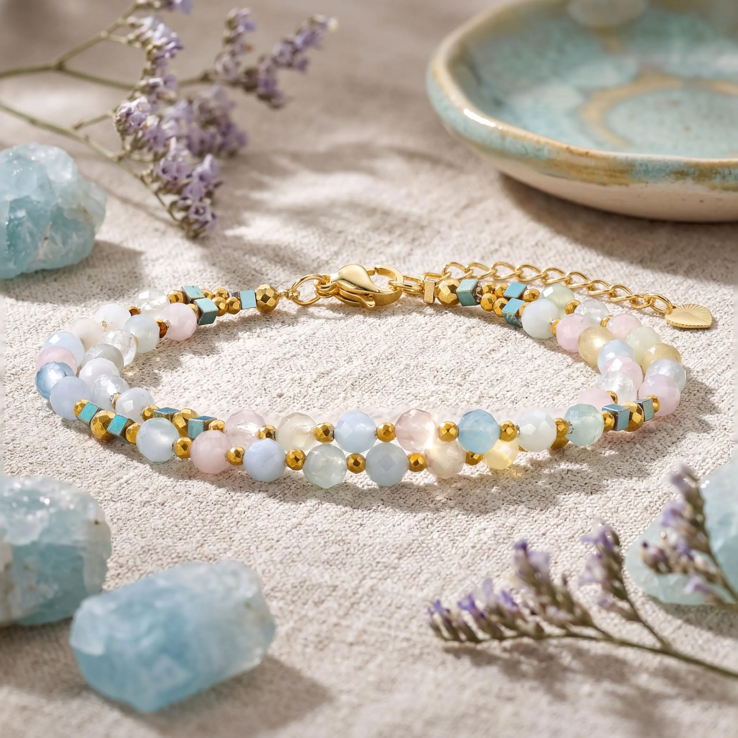 Farfume Bracciale Donna Chakra 4 mm Perline Bracciali, Cristalli Pietre Naturali Gioielli Regalo per le Donne (Morganite) - immagine 3