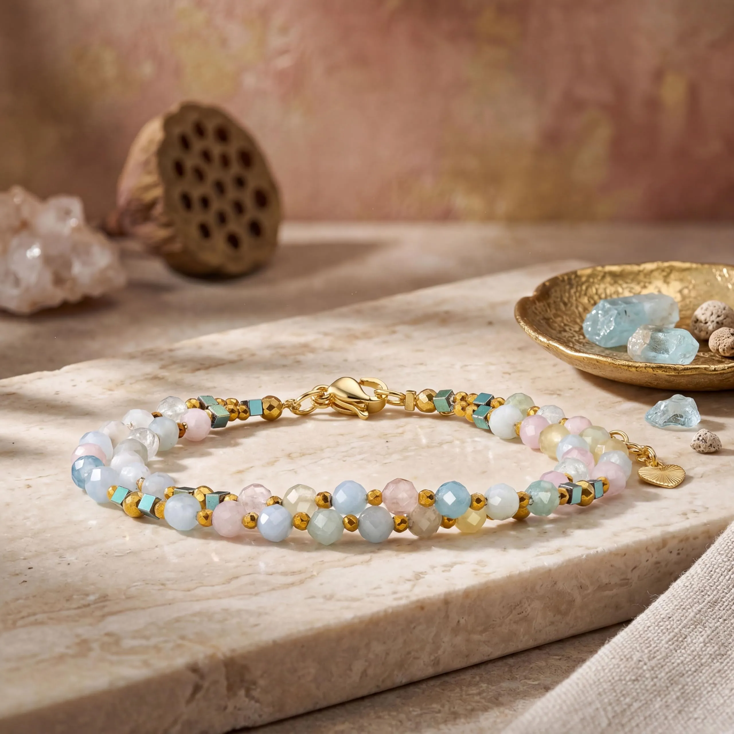 Farfume Bracciale Donna Chakra 4 mm Perline Bracciali, Cristalli Pietre Naturali Gioielli Regalo per le Donne (Morganite) - immagine 6