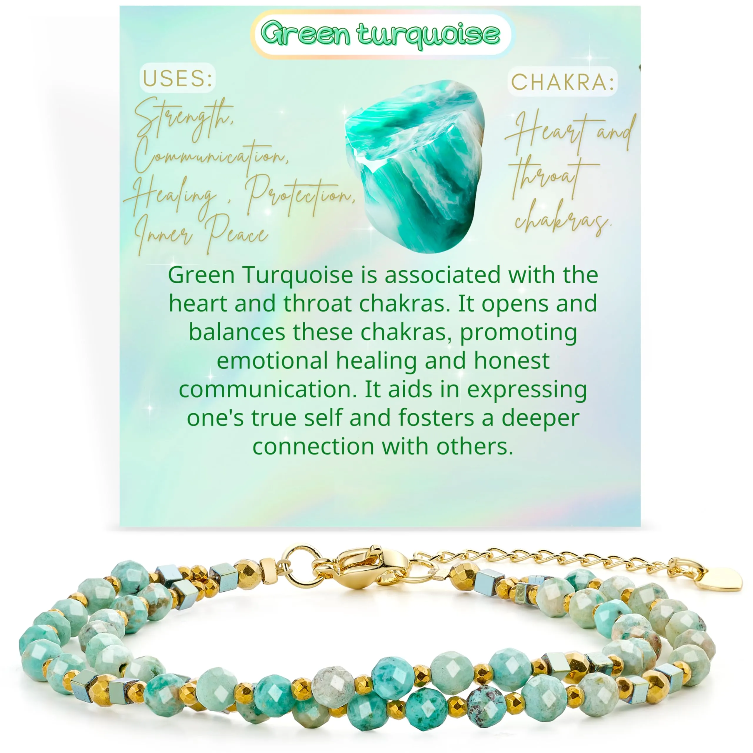 Farfume Bracciale Donna Chakra 4 mm Perline Bracciali, Cristalli Pietre Naturali Gioielli Regalo per le Donne (Verde Turchese) - immagine 1