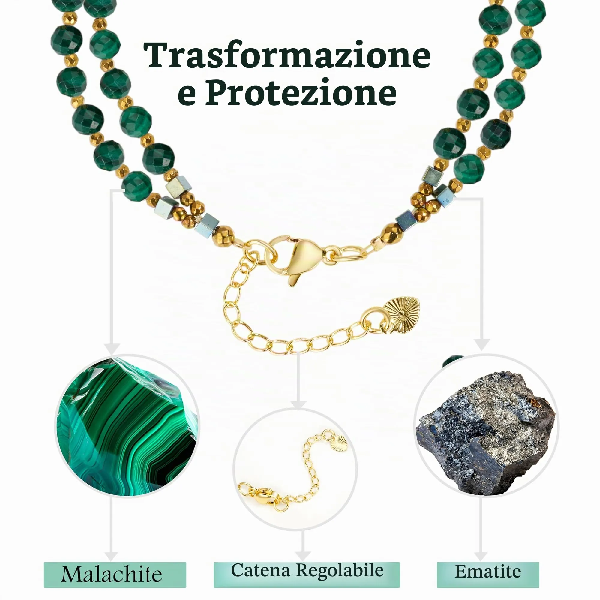Farfume Bracciale Donna Chakra 4 mm Perline Bracciali, Cristalli Pietre Naturali Gioielli Regalo per le Donne (Malachite) - immagine 2