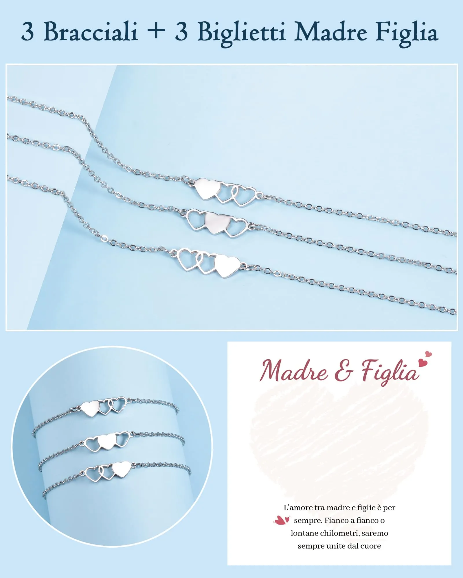 MANVEN Regalo Mamma Figlia Bracciale Madre Figlia Compleanno Ragazza Donna - immagine 2