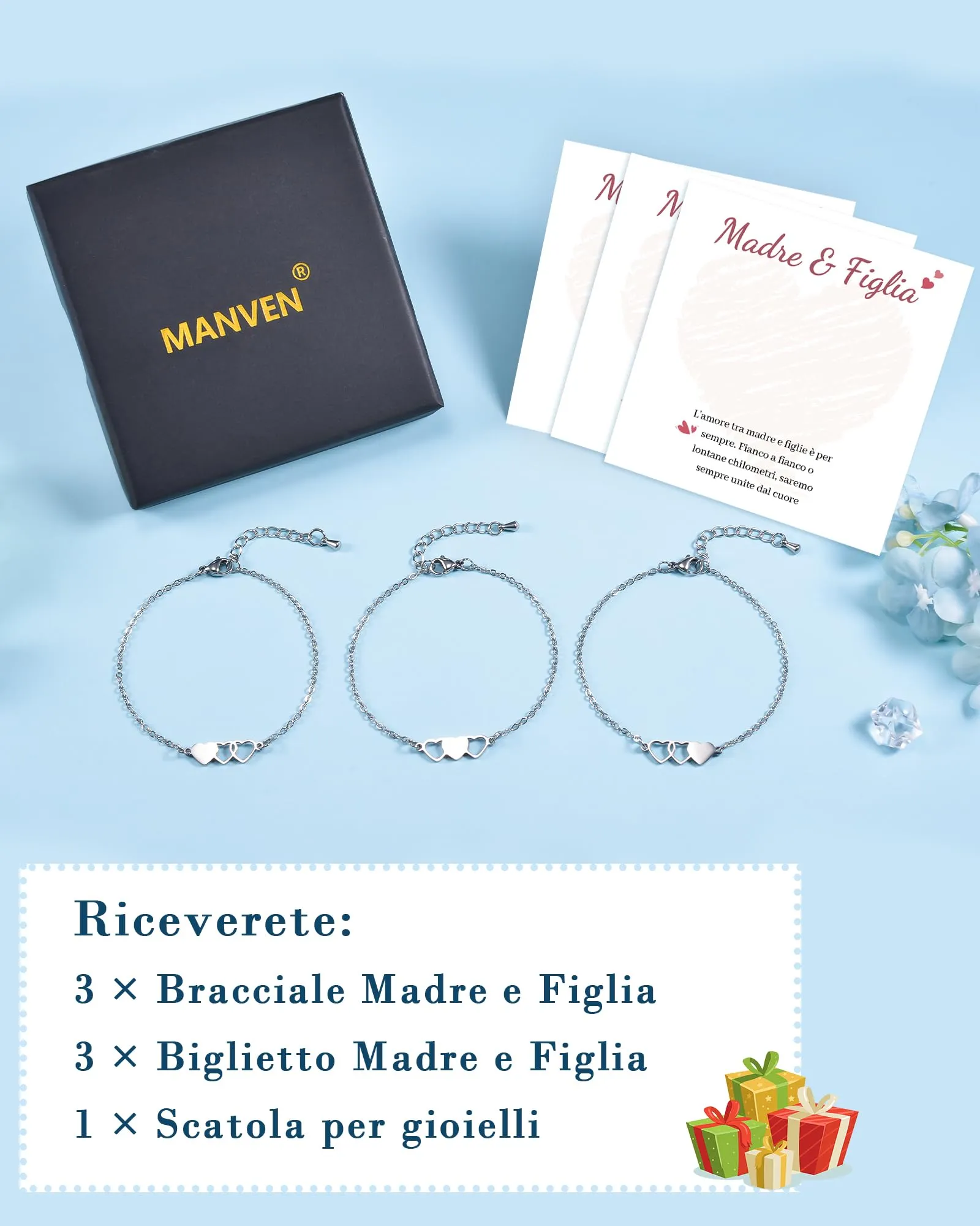 MANVEN Regalo Mamma Figlia Bracciale Madre Figlia Compleanno Ragazza Donna - immagine 5
