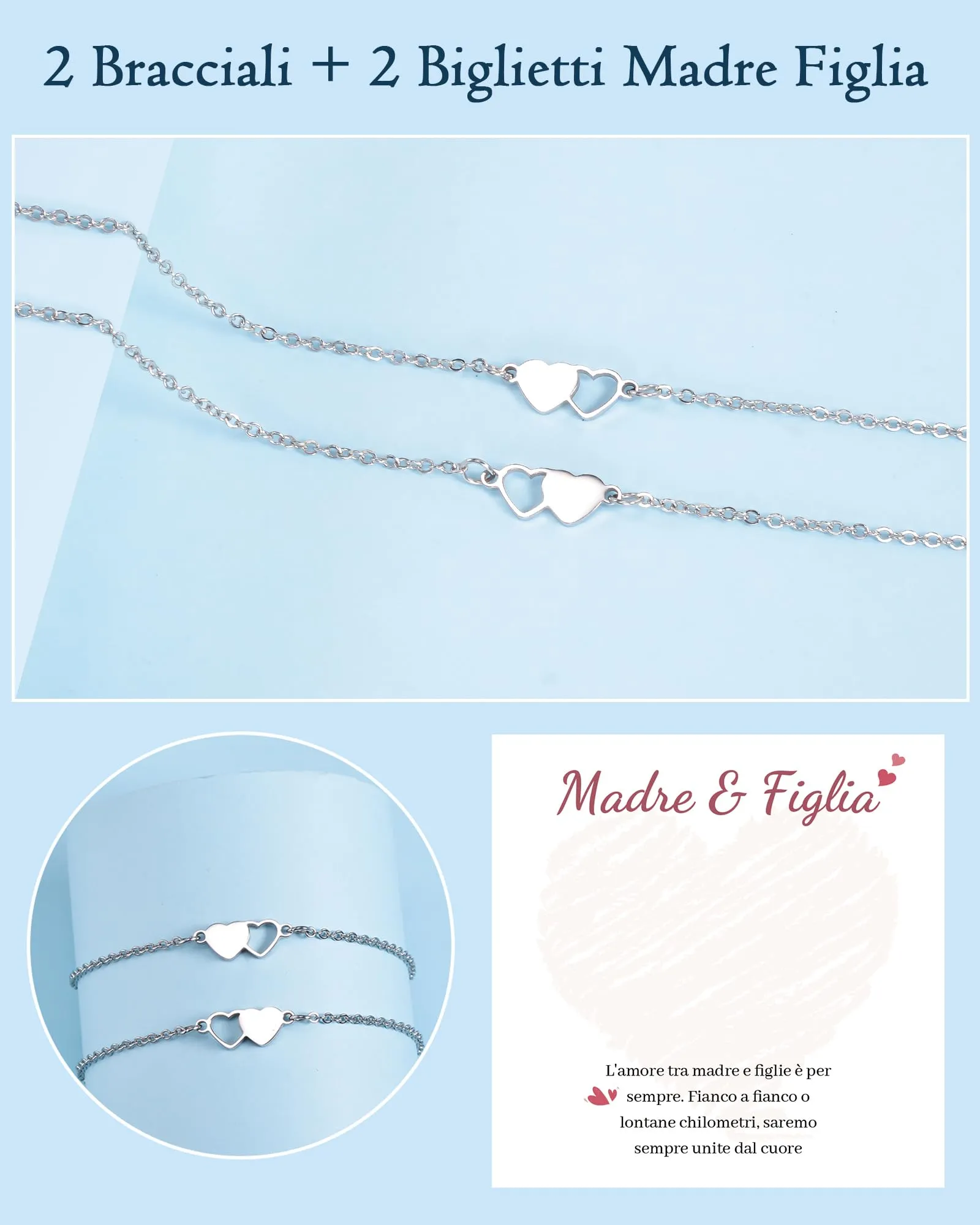 MANVEN Regalo Mamma Figlia Bracciale Madre Figlia Compleanno Ragazza Donna - immagine 2