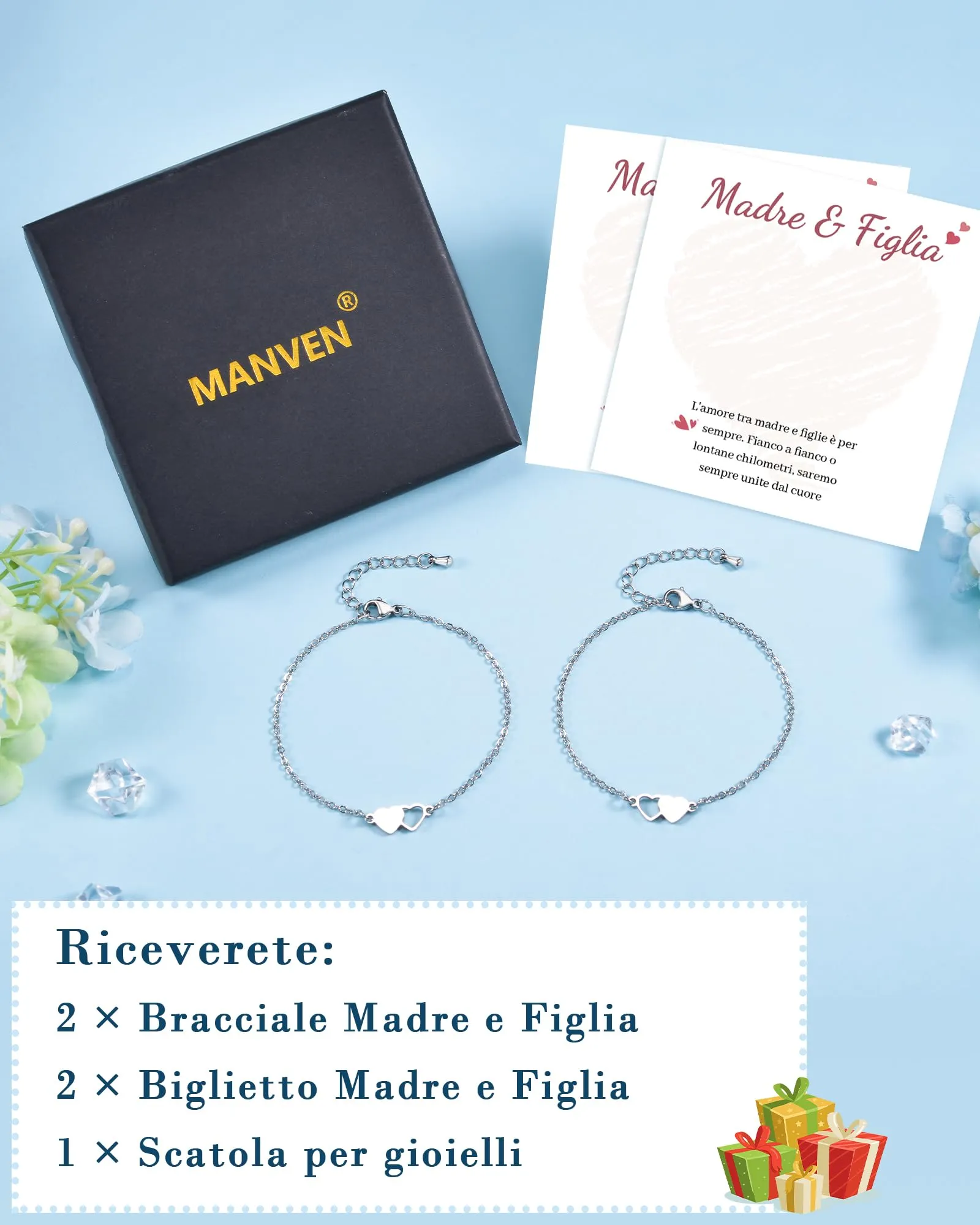 MANVEN Regalo Mamma Figlia Bracciale Madre Figlia Compleanno Ragazza Donna - immagine 5