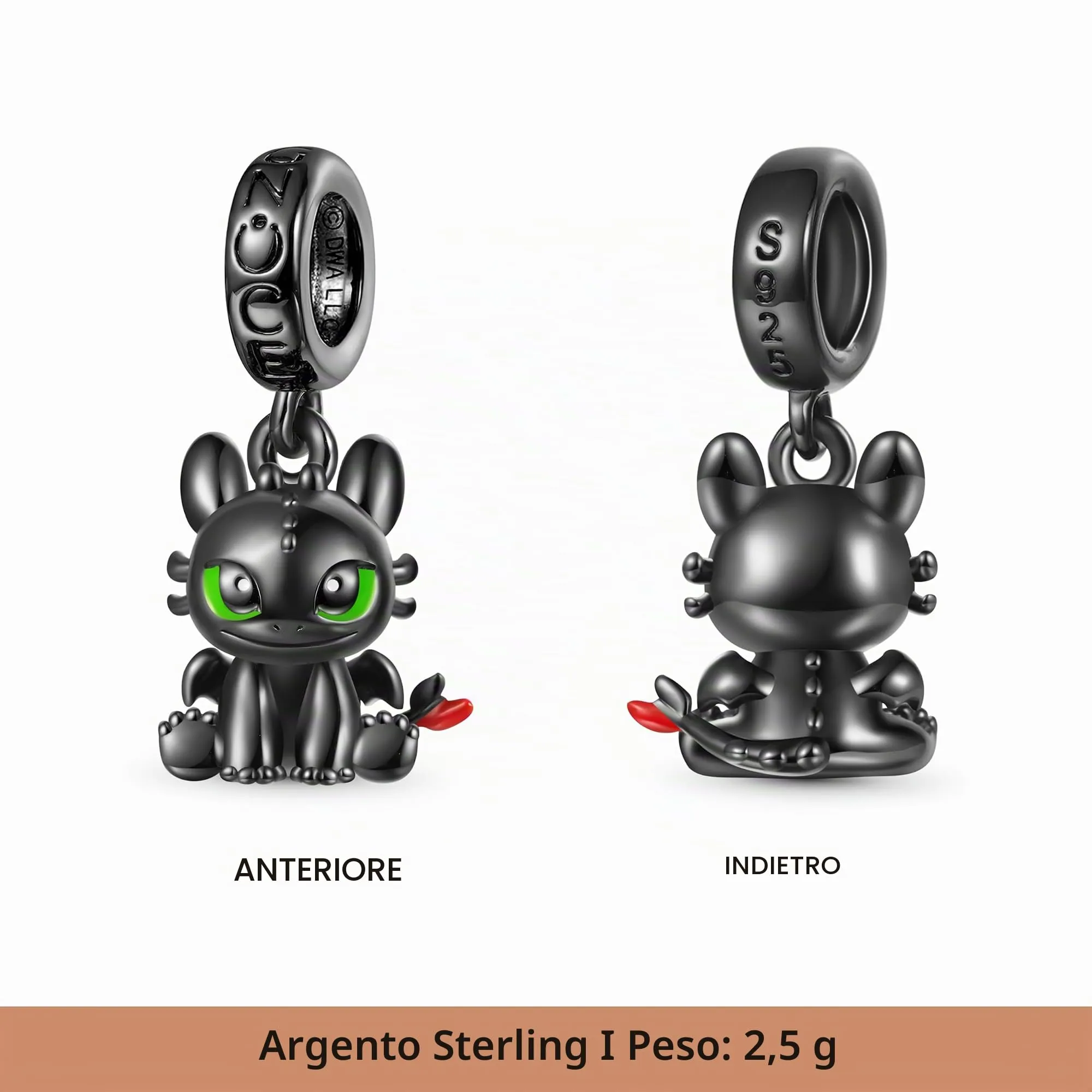 GNOCE Come Addestrare Il Tuo Drago Ciondolo Dangle Sdentato&Light Fury Dragon 925 Sterling Silver Pendant Fit Bracciale/Collana Gioielli Regalo Per Le Donne Moglie (Toothless) - immagine 2