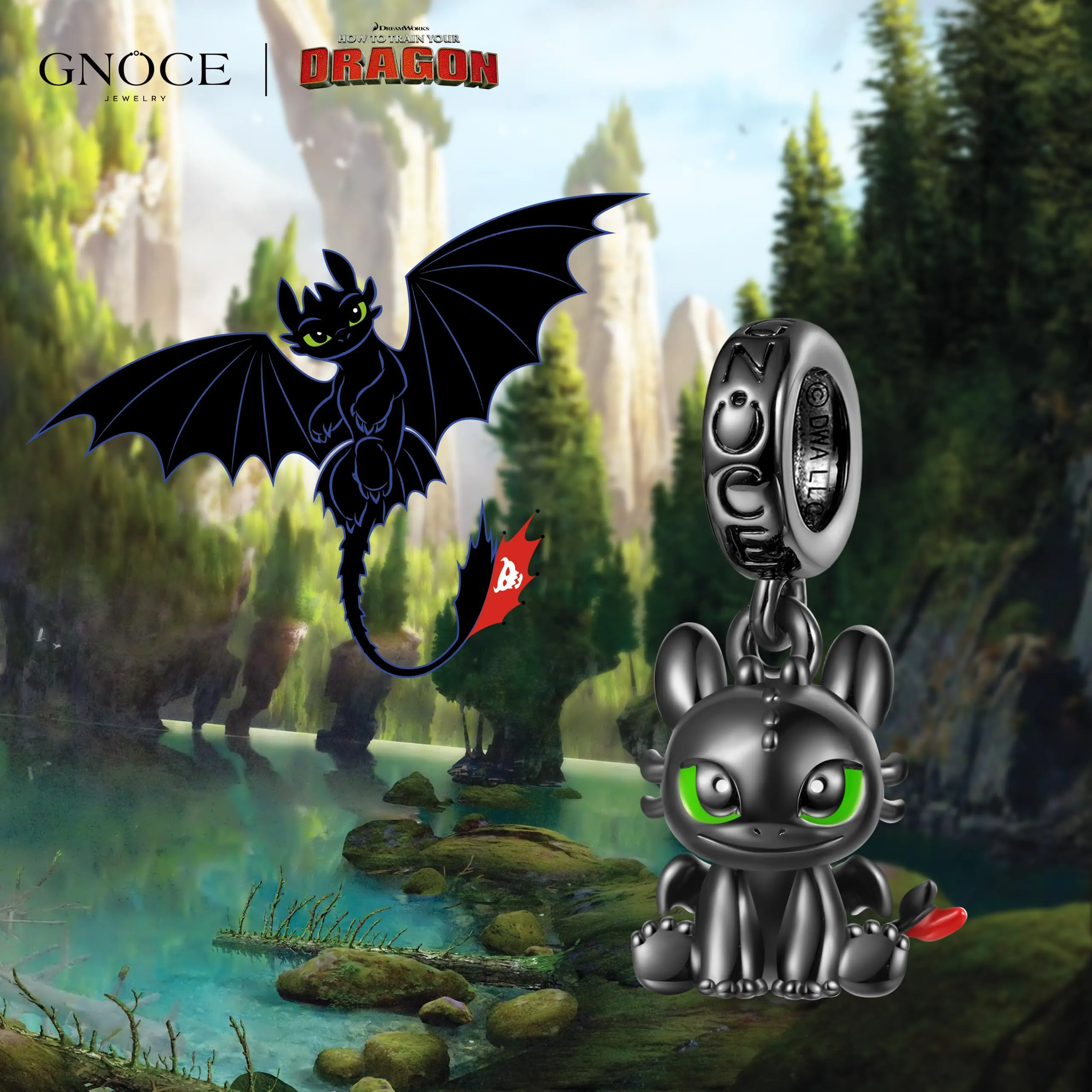 GNOCE Come Addestrare Il Tuo Drago Ciondolo Dangle Sdentato&Light Fury Dragon 925 Sterling Silver Pendant Fit Bracciale/Collana Gioielli Regalo Per Le Donne Moglie (Toothless) - immagine 4