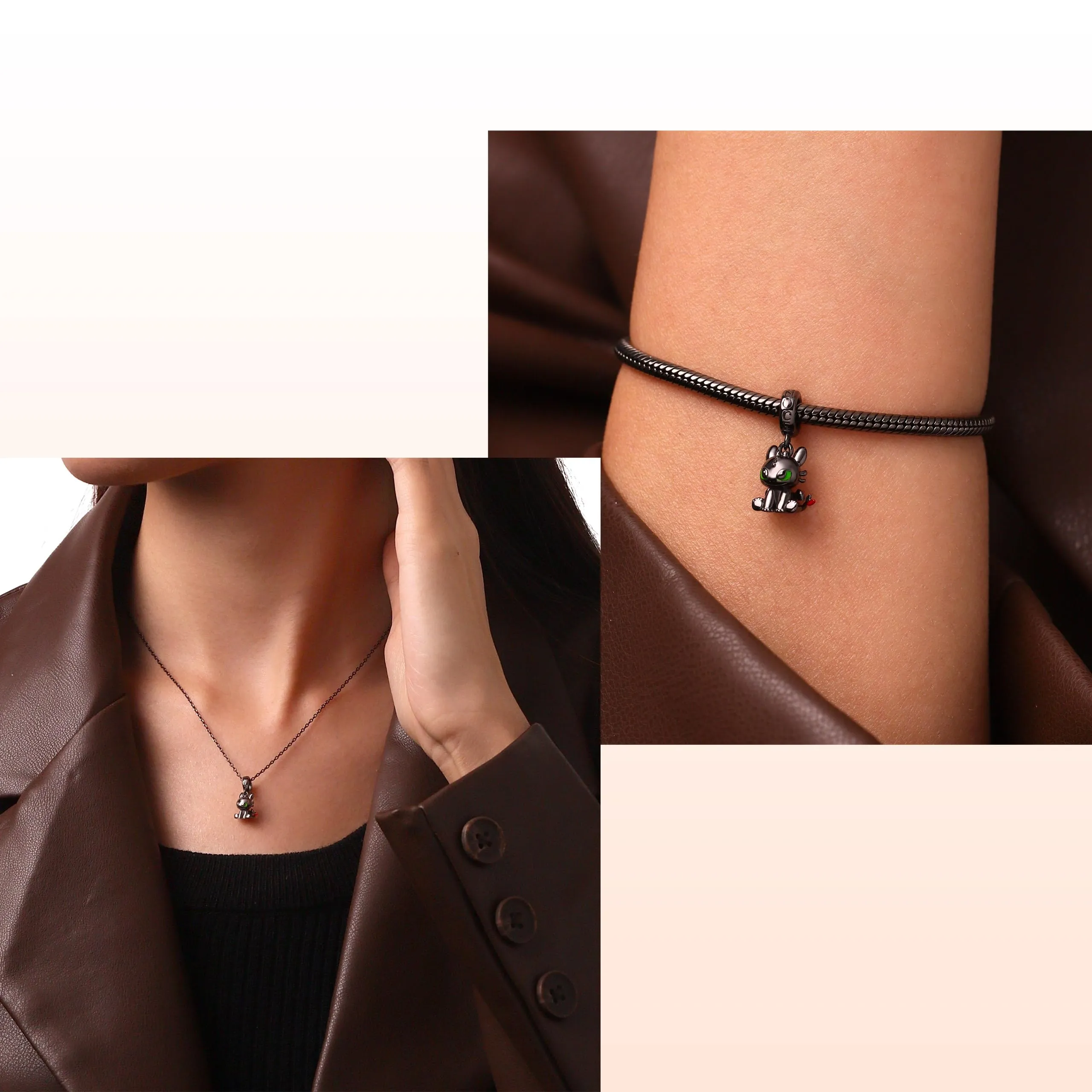GNOCE Come Addestrare Il Tuo Drago Ciondolo Dangle Sdentato&Light Fury Dragon 925 Sterling Silver Pendant Fit Bracciale/Collana Gioielli Regalo Per Le Donne Moglie (Toothless) - immagine 5