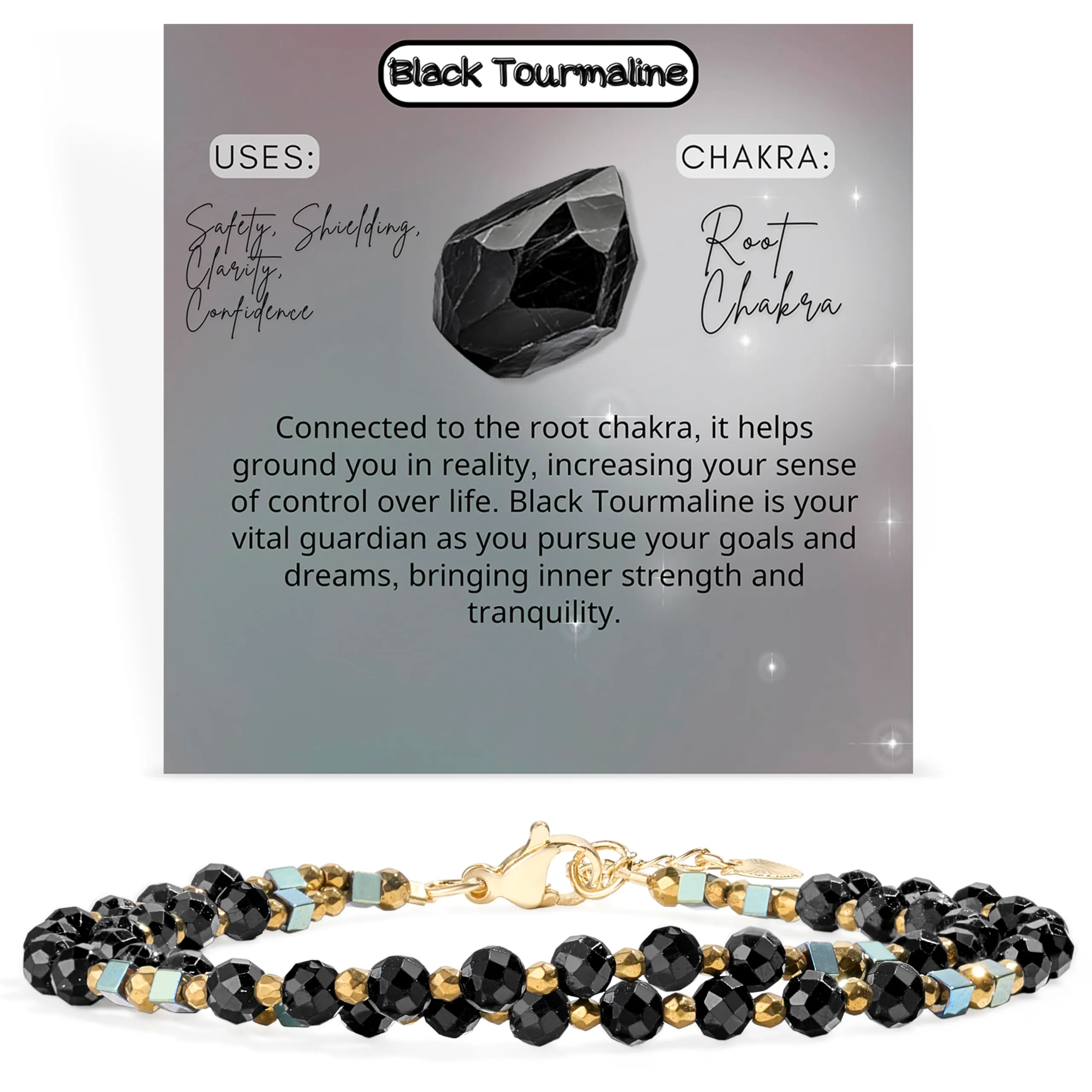 Farfume Bracciale Donna Chakra 4 mm Perline Bracciali, Cristalli Pietre Naturali Gioielli Regalo per le Donne (Tormalina Nera) - immagine 1
