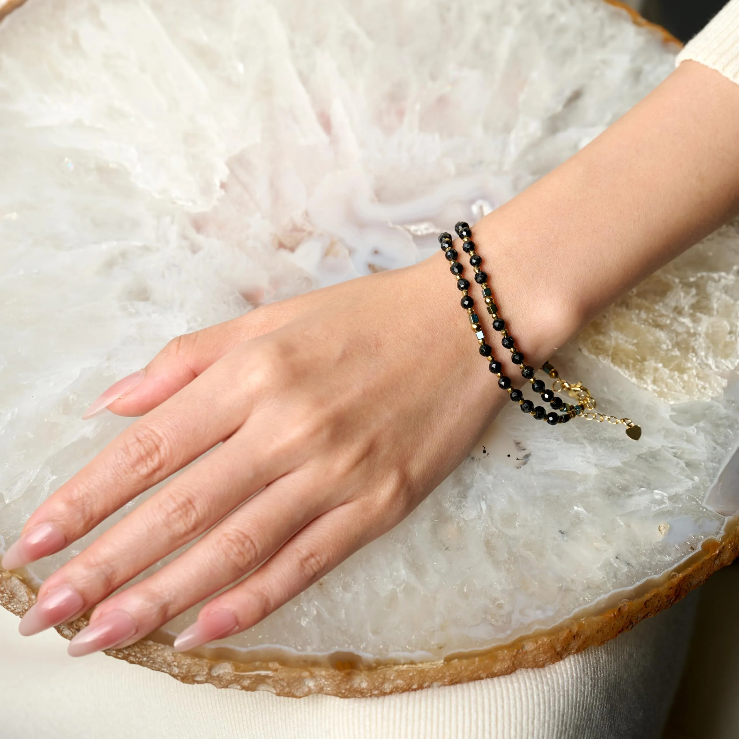 Farfume Bracciale Donna Chakra 4 mm Perline Bracciali, Cristalli Pietre Naturali Gioielli Regalo per le Donne (Tormalina Nera) - immagine 2