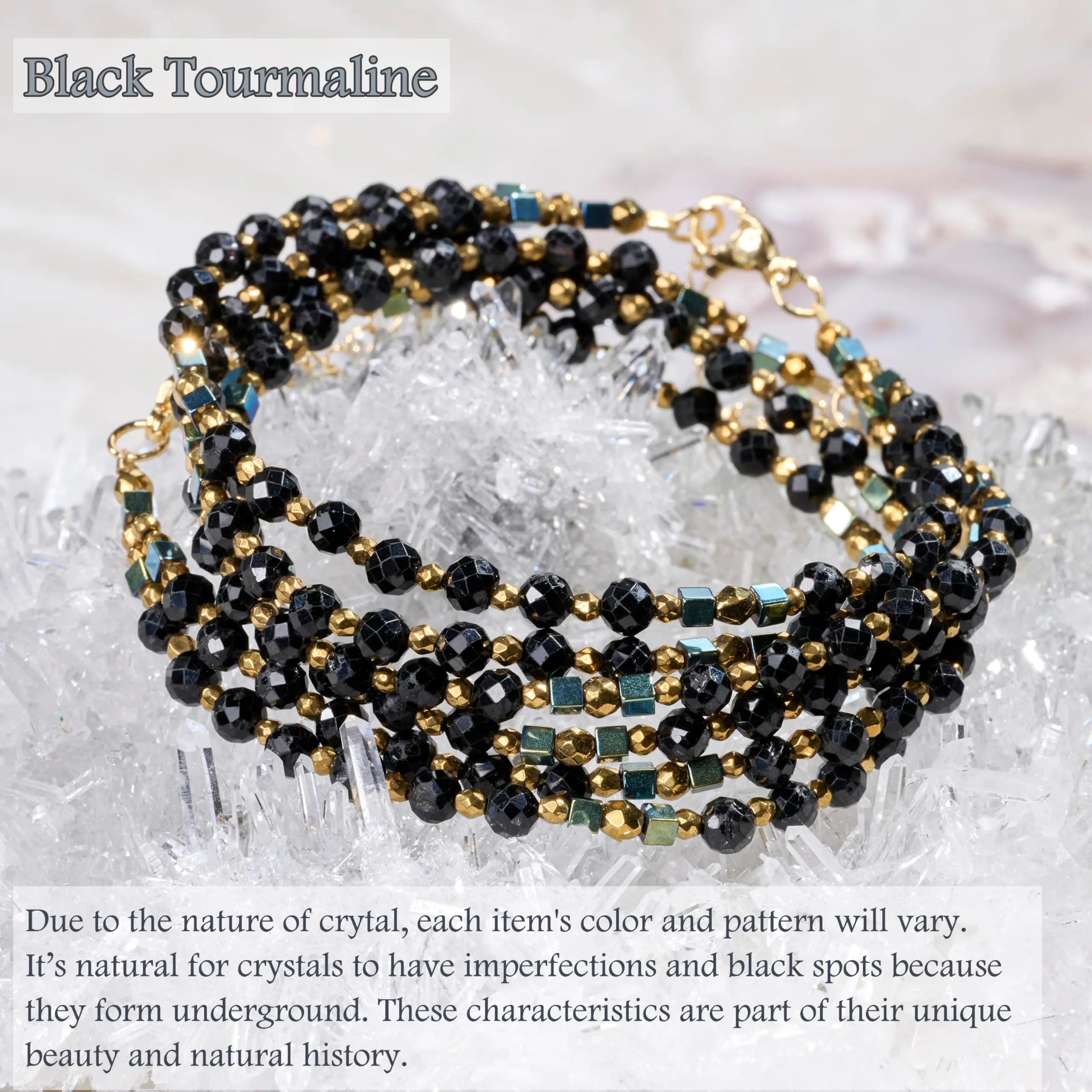 Farfume Bracciale Donna Chakra 4 mm Perline Bracciali, Cristalli Pietre Naturali Gioielli Regalo per le Donne (Tormalina Nera) - immagine 6