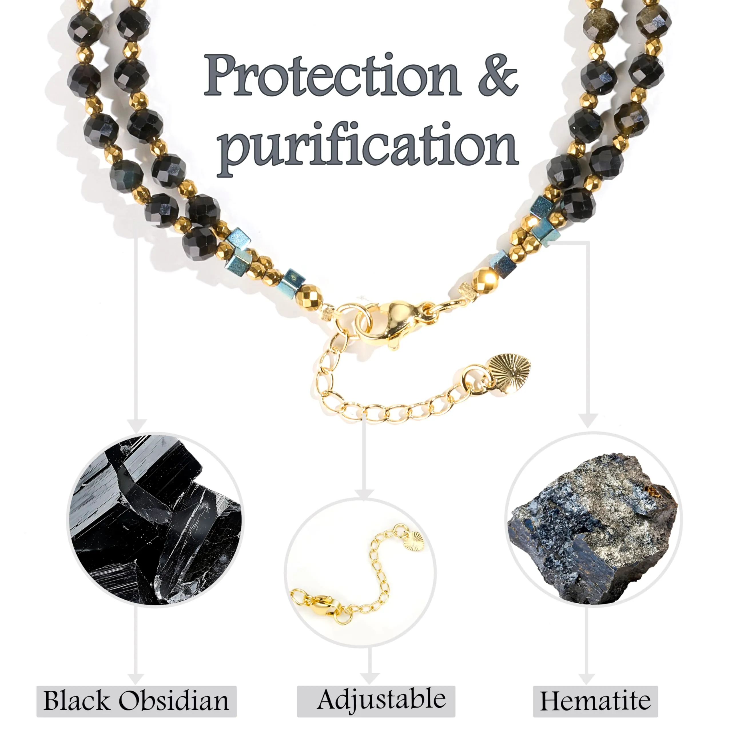 Farfume Bracciale Donna Chakra 4 mm Perline Bracciali, Cristalli Pietre Naturali Gioielli Regalo per le Donne (Ossidiana Nera) - immagine 2