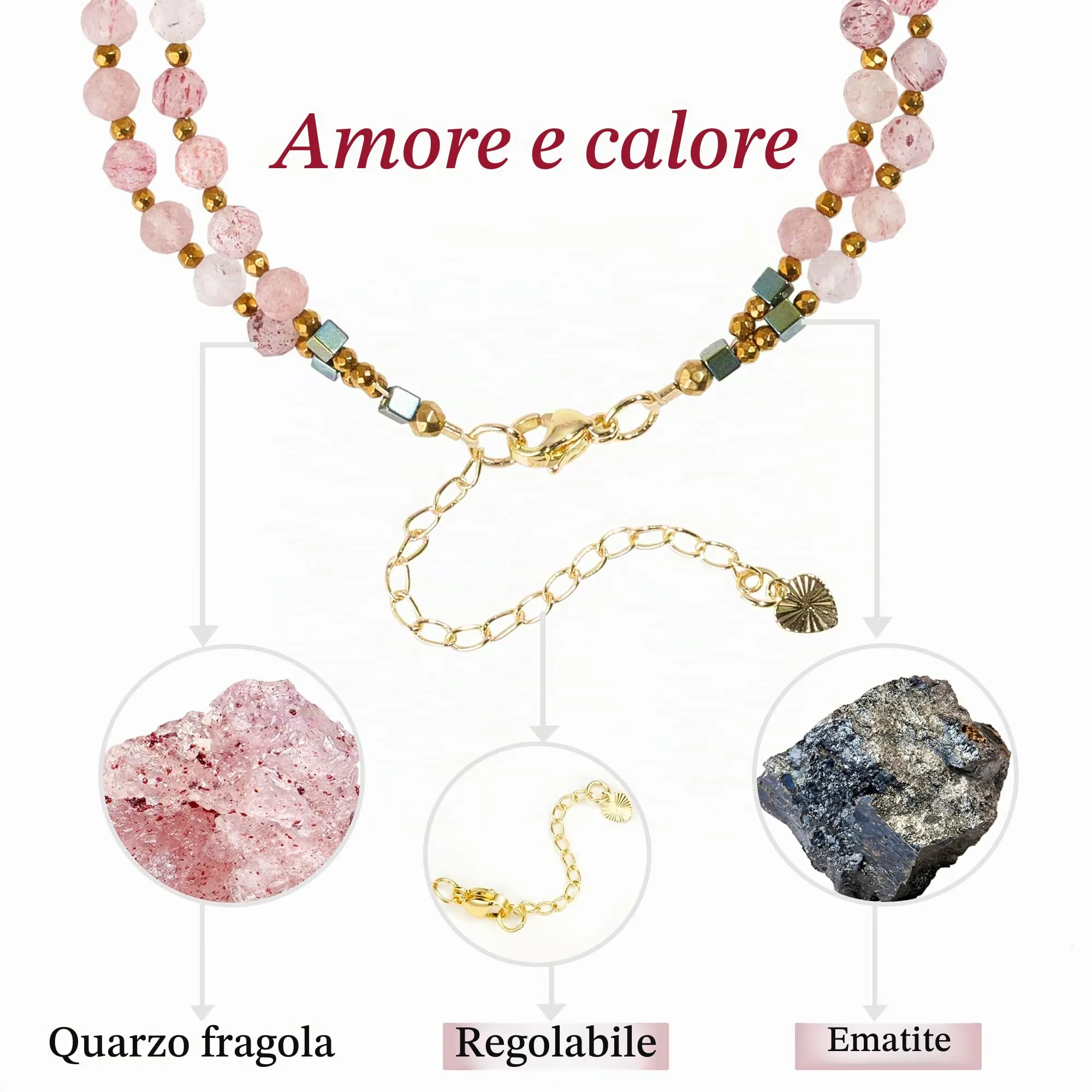Farfume Bracciale Donna Chakra 4 mm Perline Bracciali, Cristalli Pietre Naturali Gioielli Regalo per le Donne (Quarzo Fragola) - immagine 2