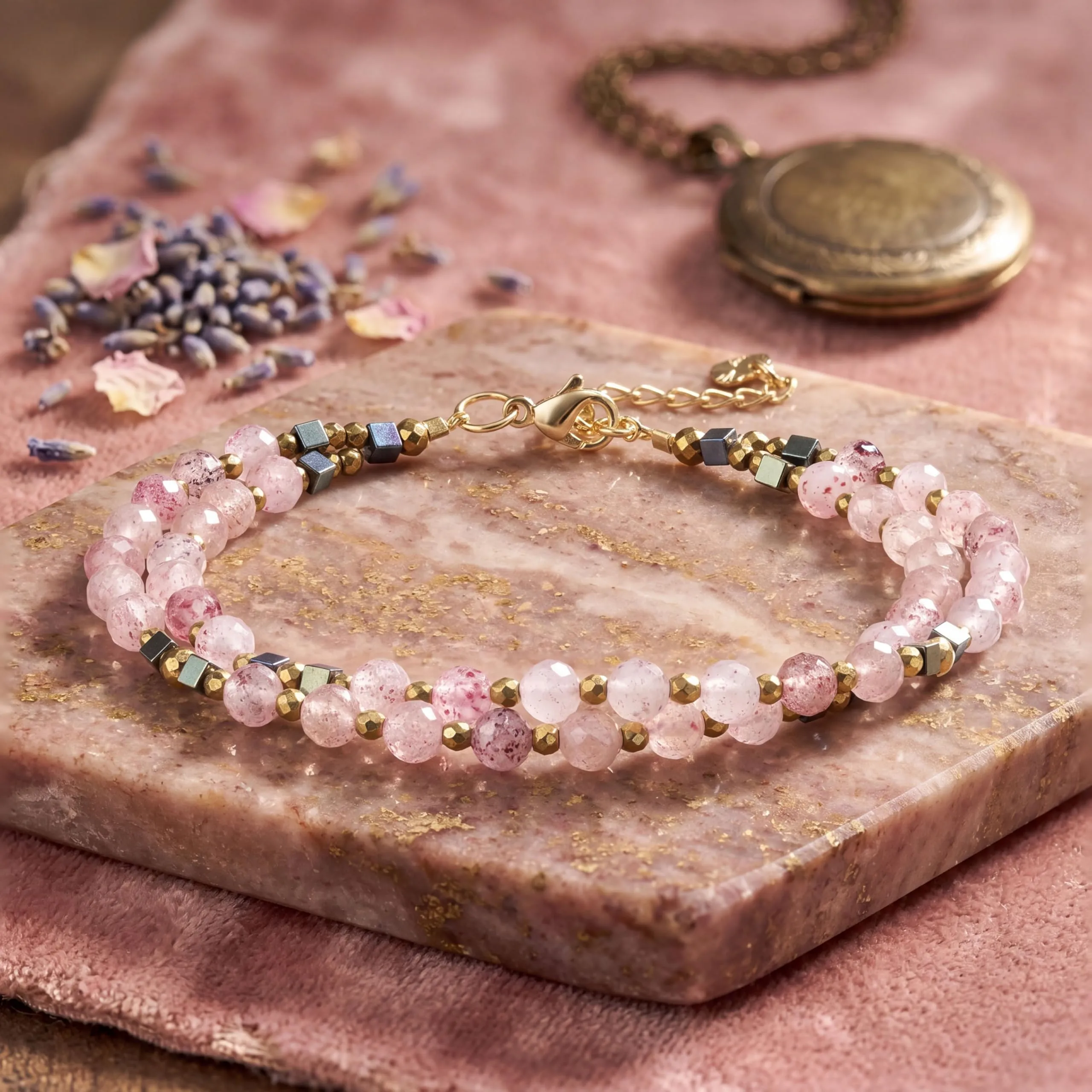 Farfume Bracciale Donna Chakra 4 mm Perline Bracciali, Cristalli Pietre Naturali Gioielli Regalo per le Donne (Quarzo Fragola) - immagine 3