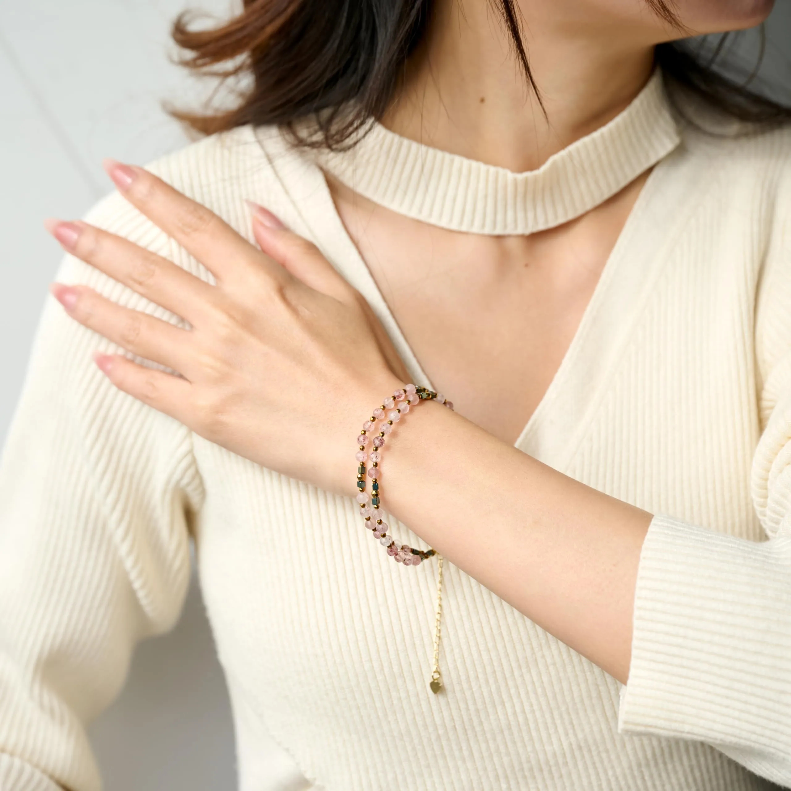 Farfume Bracciale Donna Chakra 4 mm Perline Bracciali, Cristalli Pietre Naturali Gioielli Regalo per le Donne (Quarzo Fragola) - immagine 5