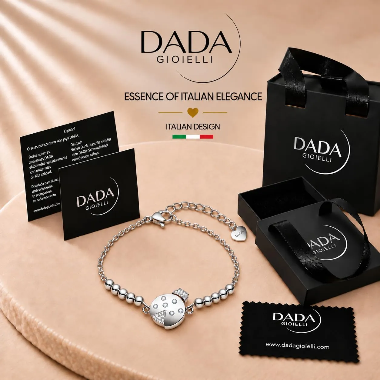 Dada Gioielli - Bracciale Donna Quadrifoglio Coccinella Elefantino Portafortuna Acciaio (Coccinella) - immagine 3