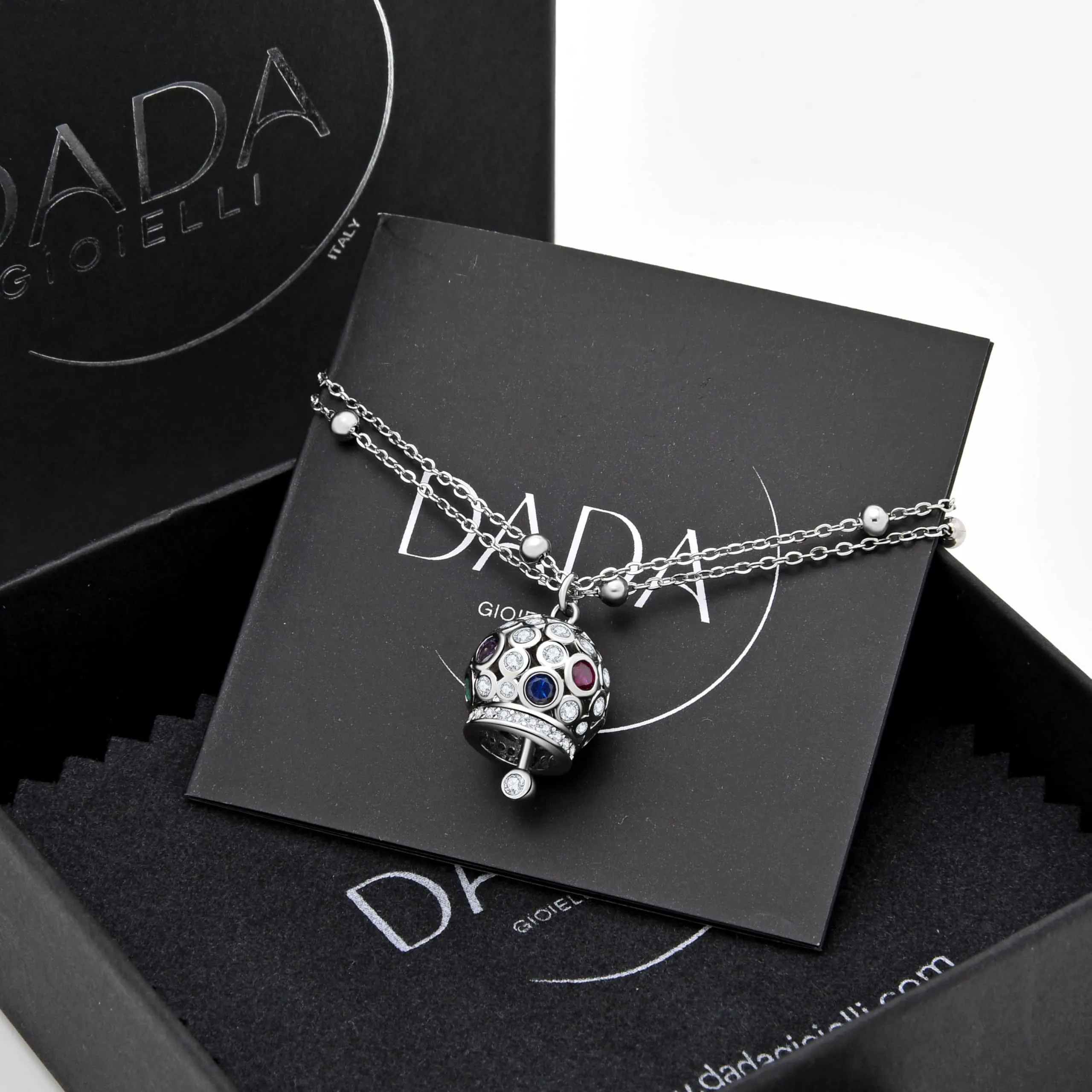 Dada Gioielli - Bracciale Campanella Capri con Pietre Brillanti Colorate e Catenina Rosario Elegante 16,5 + 3 cm (Multicolor Argento) - immagine 4